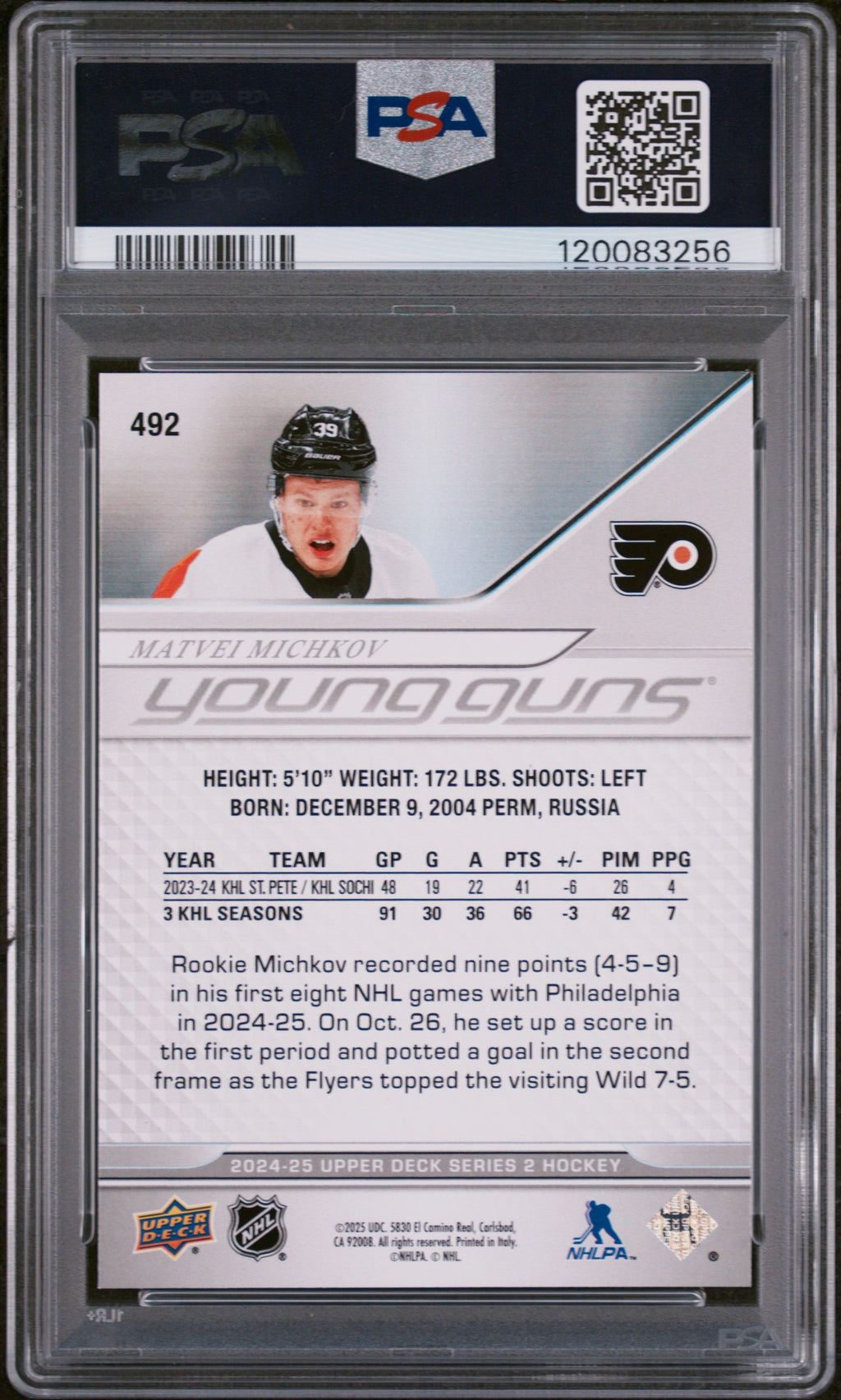 2024 Upper Deck #492 Matvei Michkov PSA 10