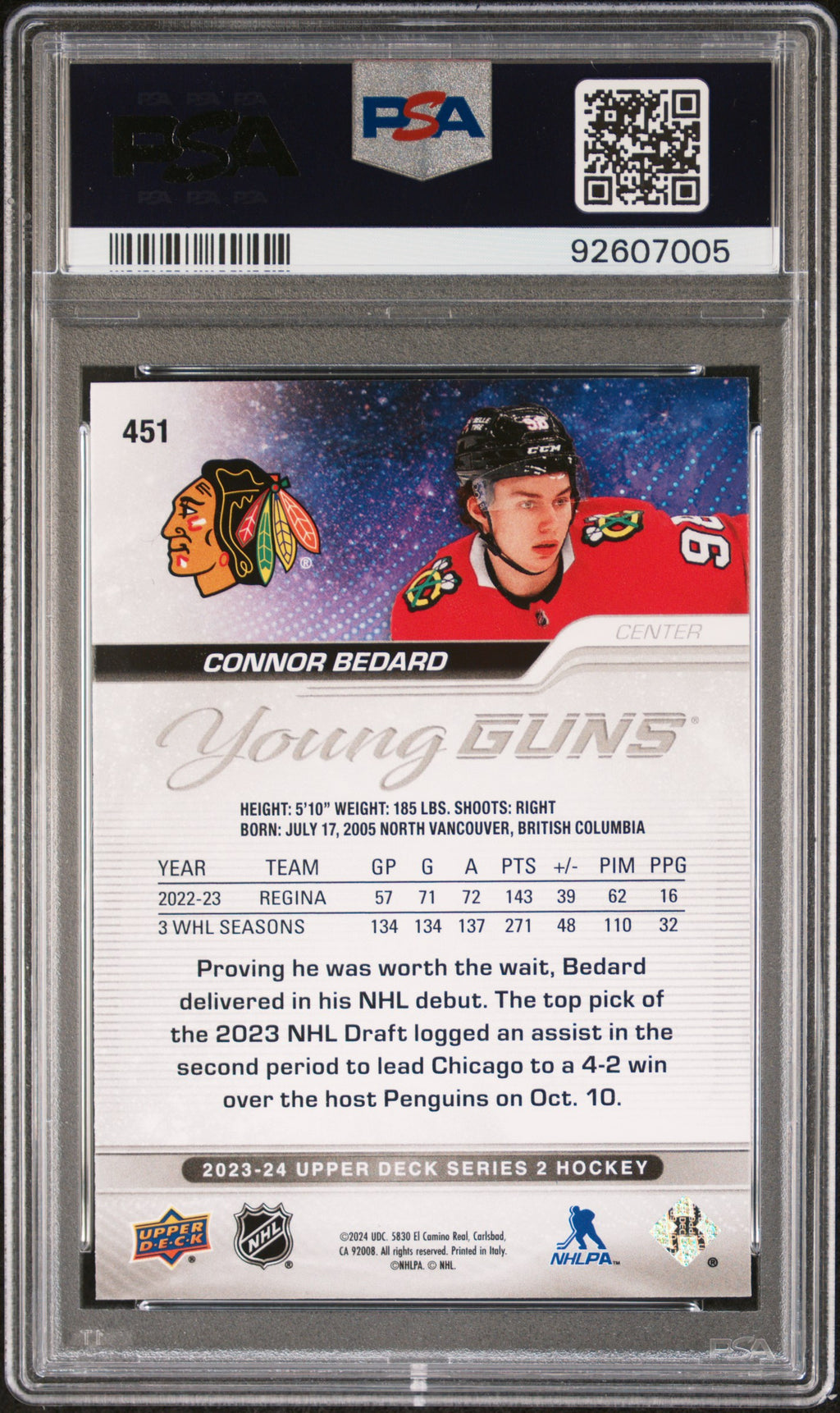 2023 Upper Deck #451 Connor Bedard PSA 10