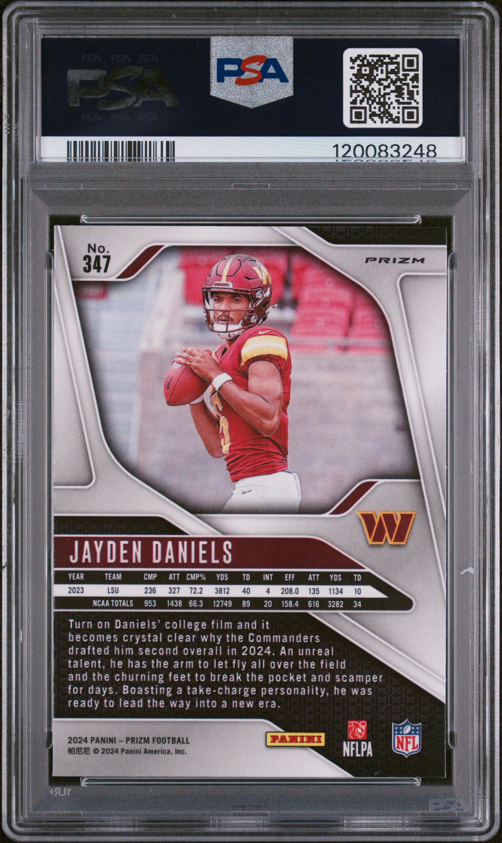 2024 Panini Prizm #347 Jayden Daniels Red/White/Blue Prizm PSA 8