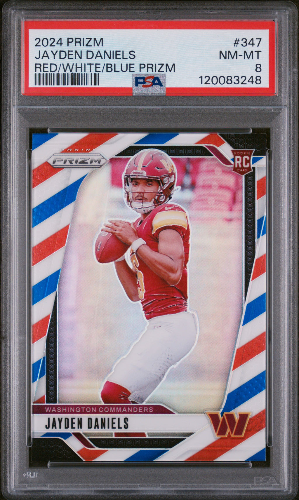 2024 Panini Prizm #347 Jayden Daniels Red/White/Blue Prizm PSA 8