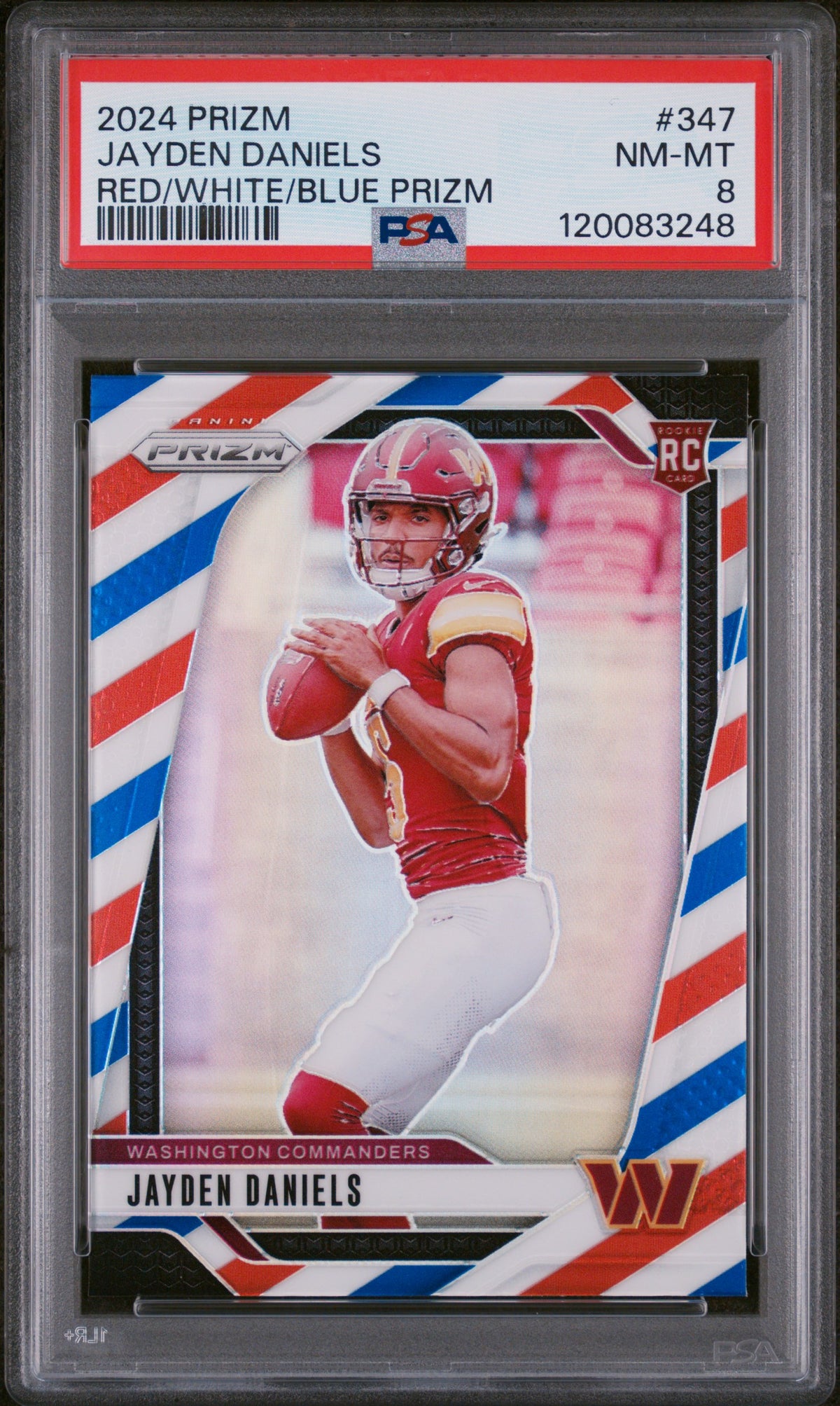 2024 Panini Prizm #347 Jayden Daniels Red/White/Blue Prizm PSA 8