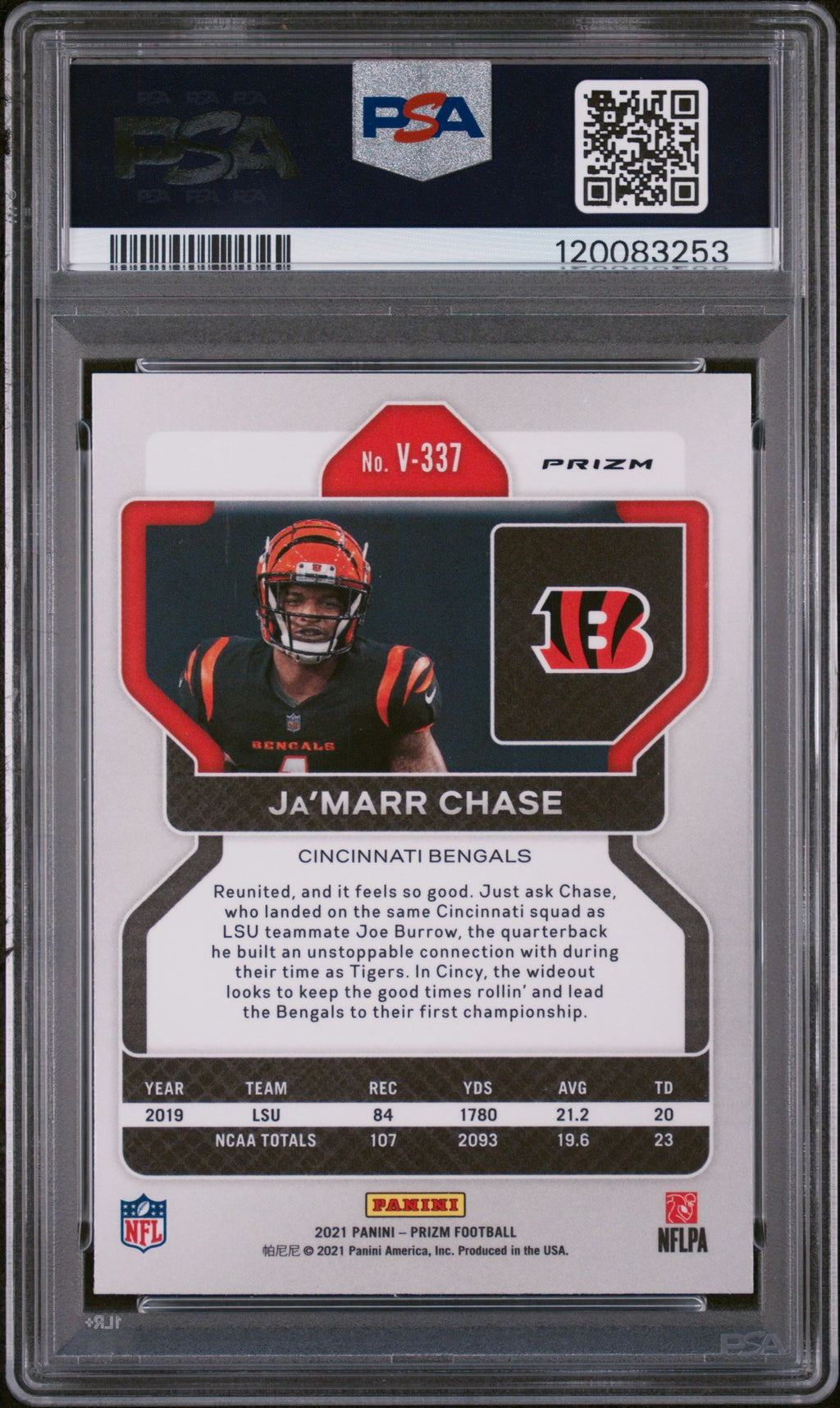 2021 Panini Prizm #V337 Ja'Marr Chase Variation-Silver Prizm PSA 8
