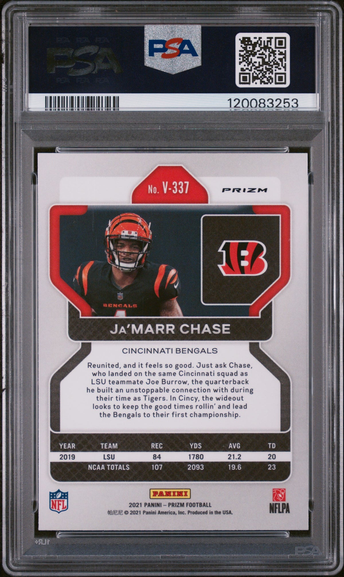2021 Panini Prizm #V337 Ja'Marr Chase Variation-Silver Prizm PSA 8