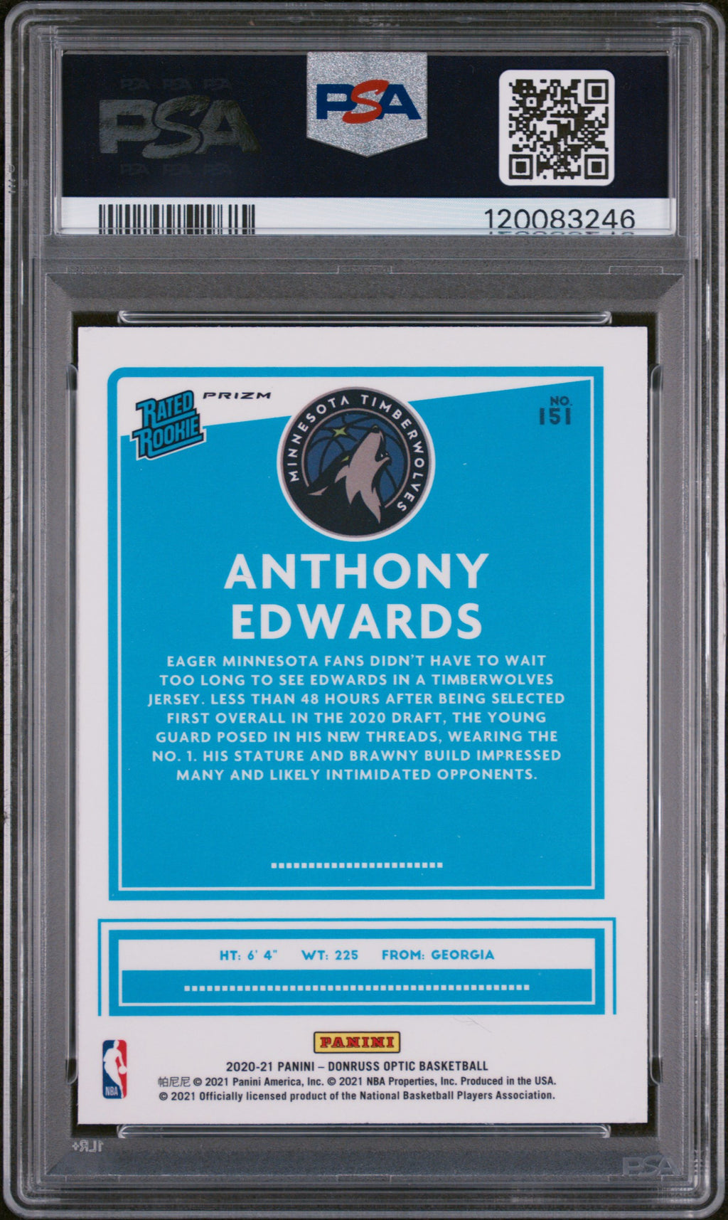 2020 Panini Donruss Optic #151 Anthony Edwards Purple PSA 9