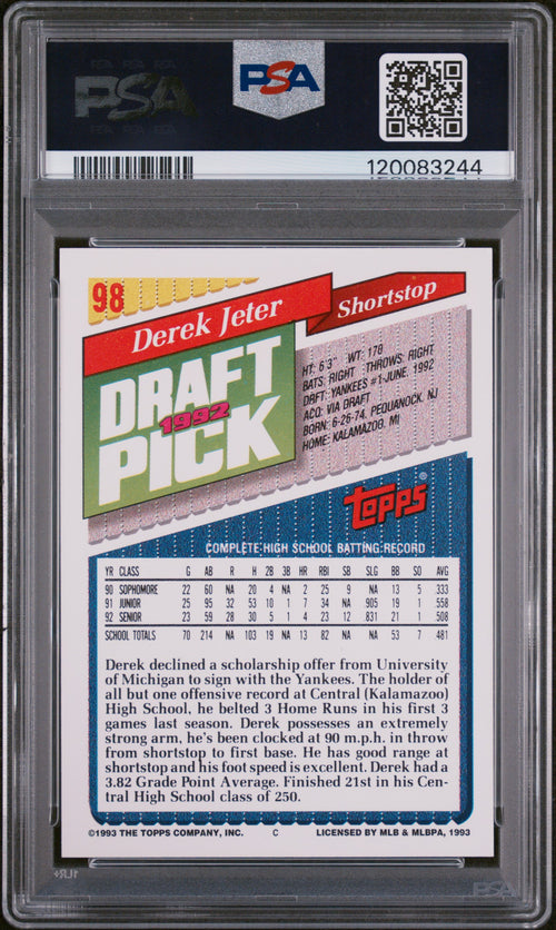 1993 Topps #98 Derek Jeter PSA 8