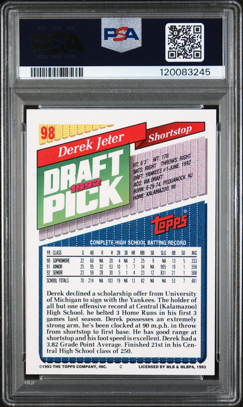 1993 Topps #98 Derek Jeter PSA 8