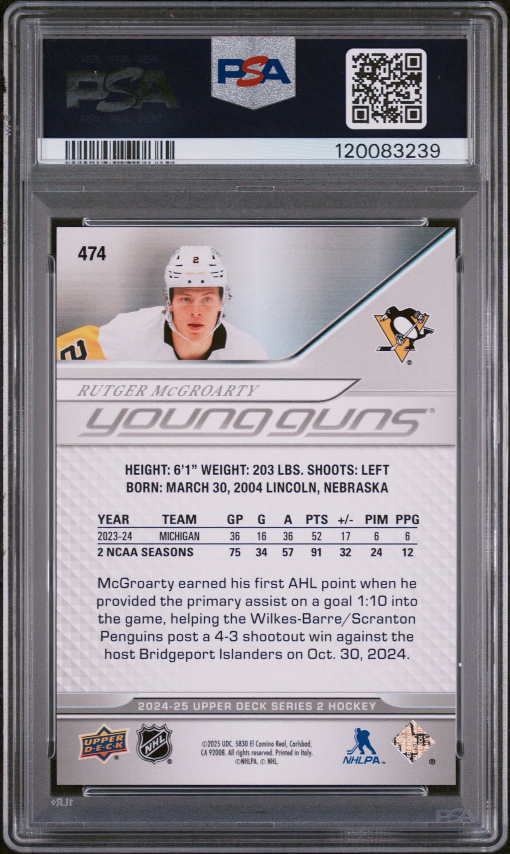 2024 Upper Deck #474 Rutger Mcgroarty Deluxe PSA 9