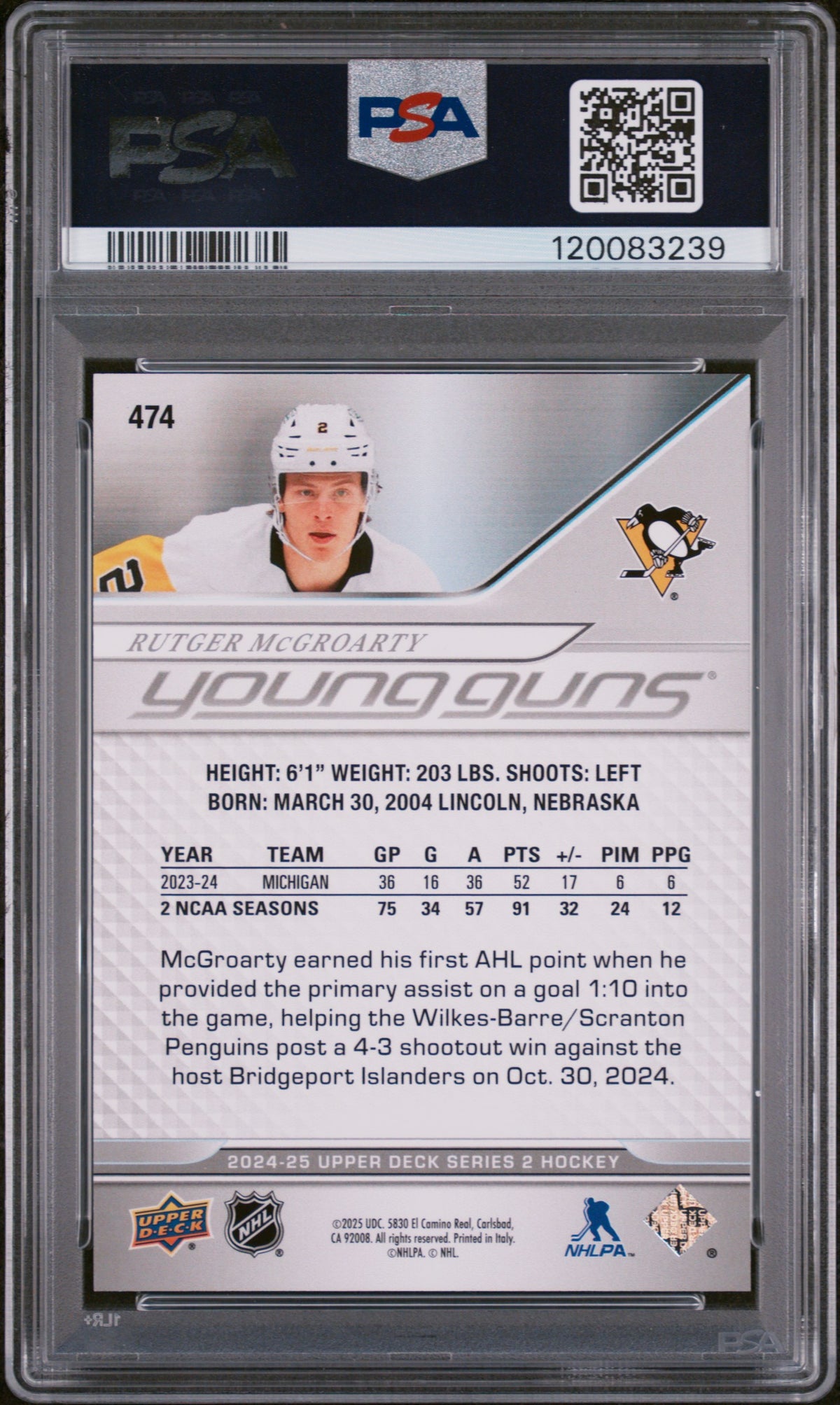2024 Upper Deck #474 Rutger Mcgroarty Deluxe PSA 9