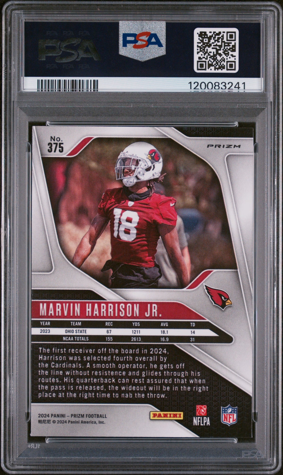2024 Panini Prizm #375 Marvin Harrison Jr. Red/White/Blue Prizm PSA 7