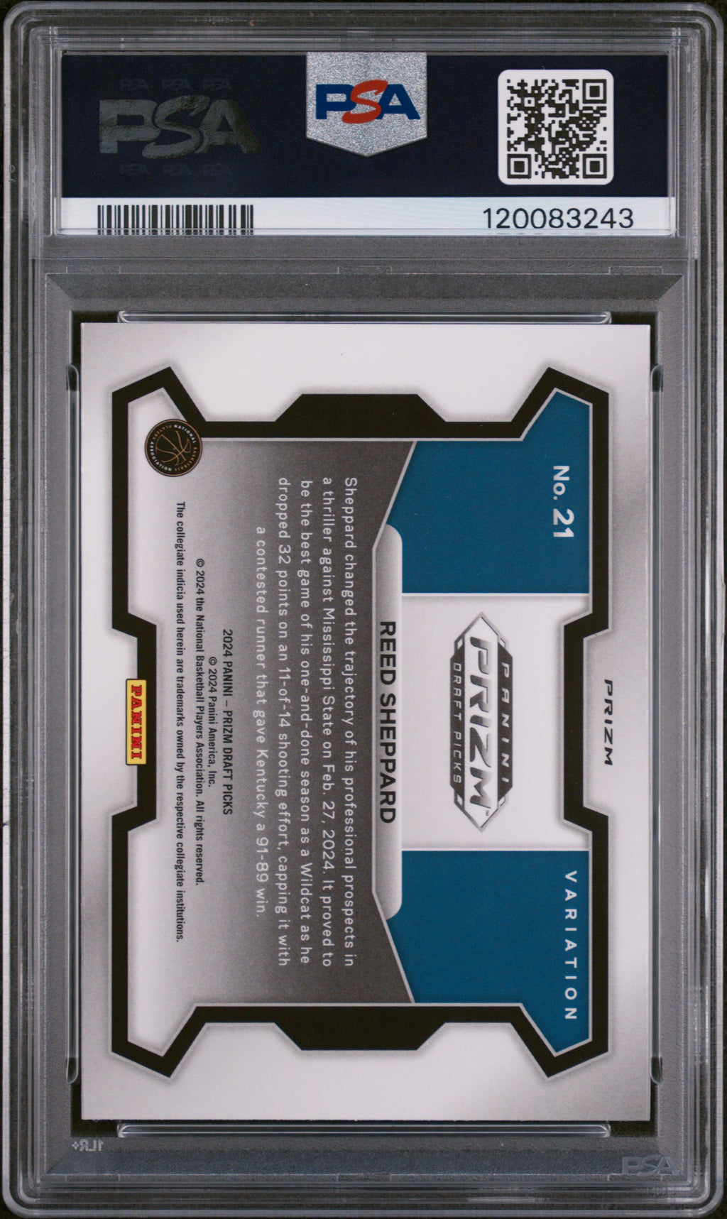 2024 Panini Prizm Draft Picks #21 Reed Sheppard Var.-Tiger Stripe Prizm PSA 8