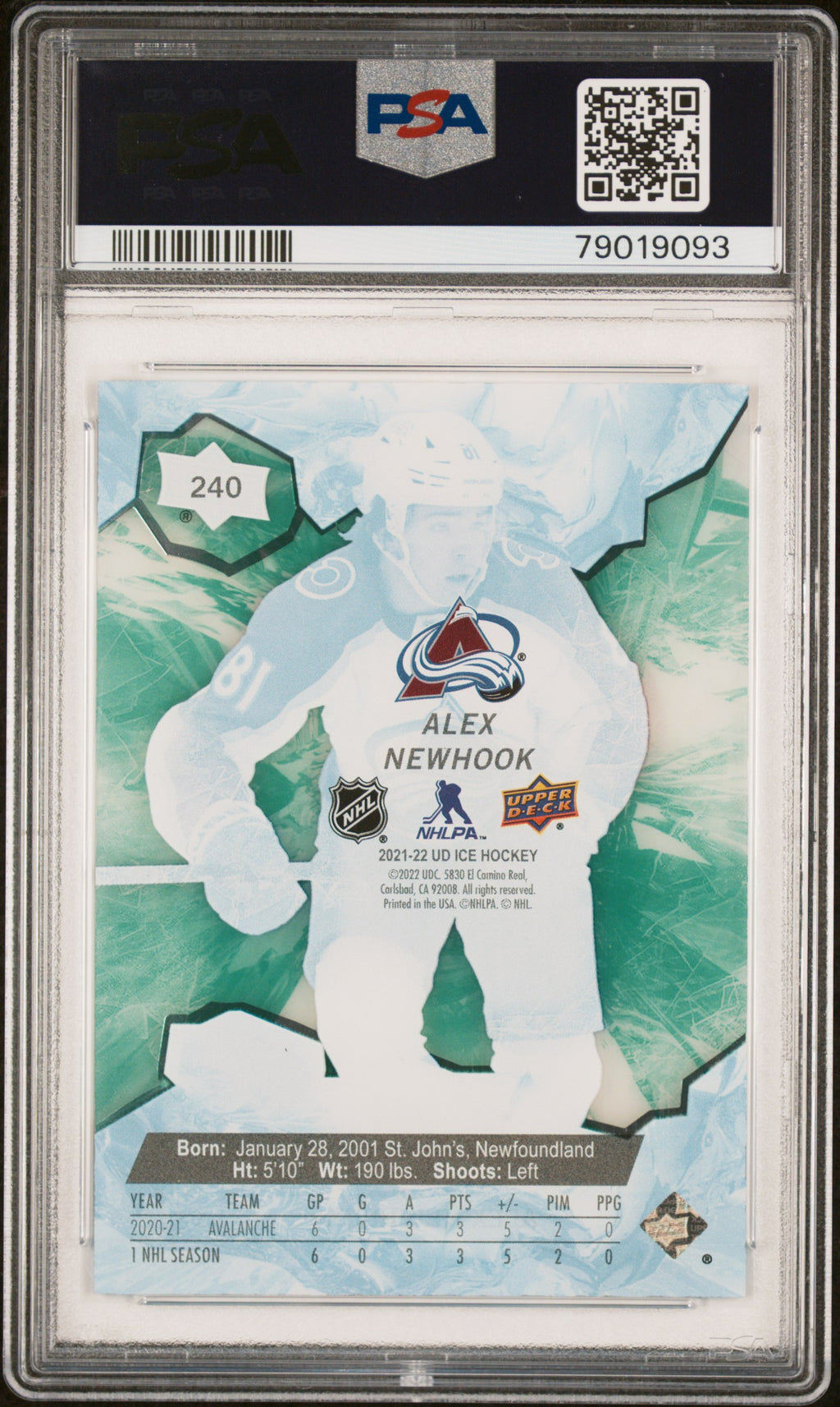 2021 Upper Deck Ice #240 Alex Newhook Green PSA 10