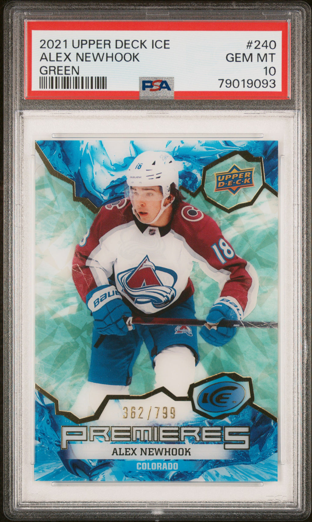 2021 Upper Deck Ice #240 Alex Newhook Green PSA 10