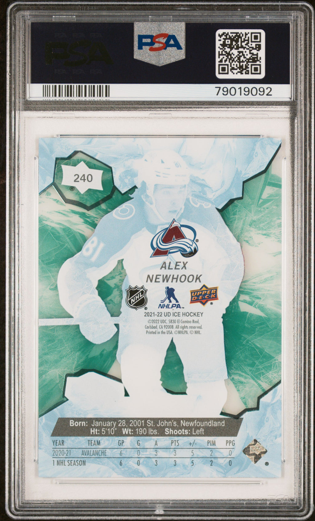 2021 Upper Deck Ice #240 Alex Newhook Green PSA 10