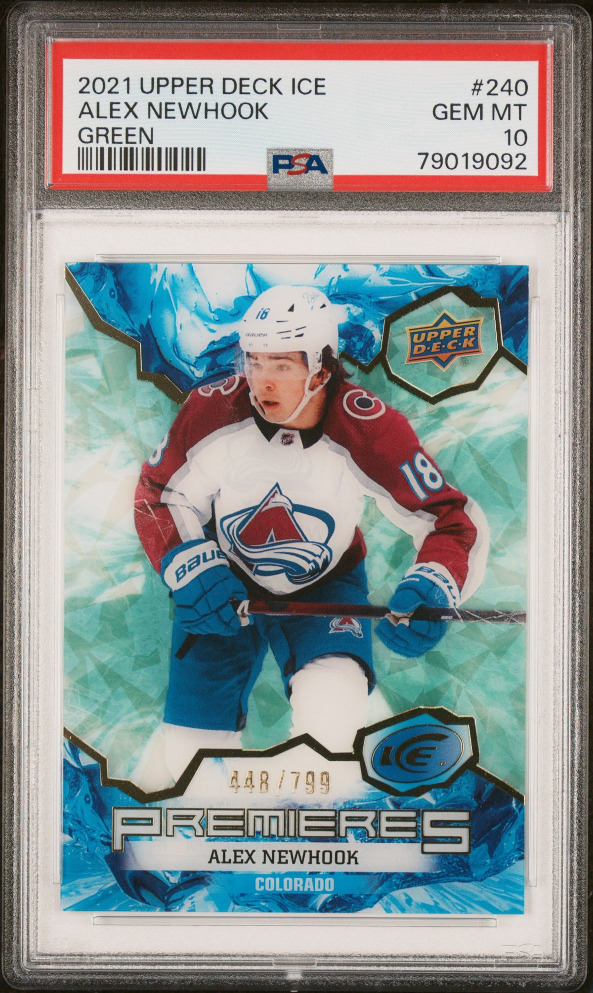 2021 Upper Deck Ice #240 Alex Newhook Green PSA 10