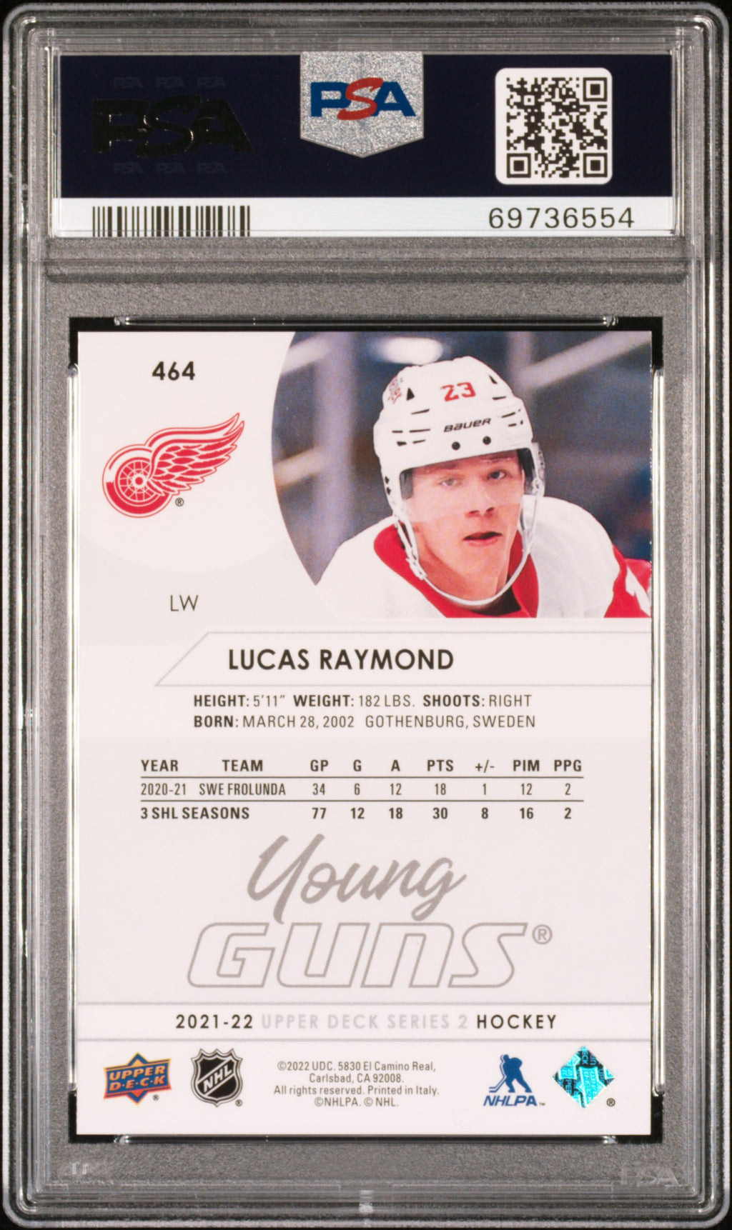2021-2022 Upper Deck #464 Lucas Raymond PSA 10