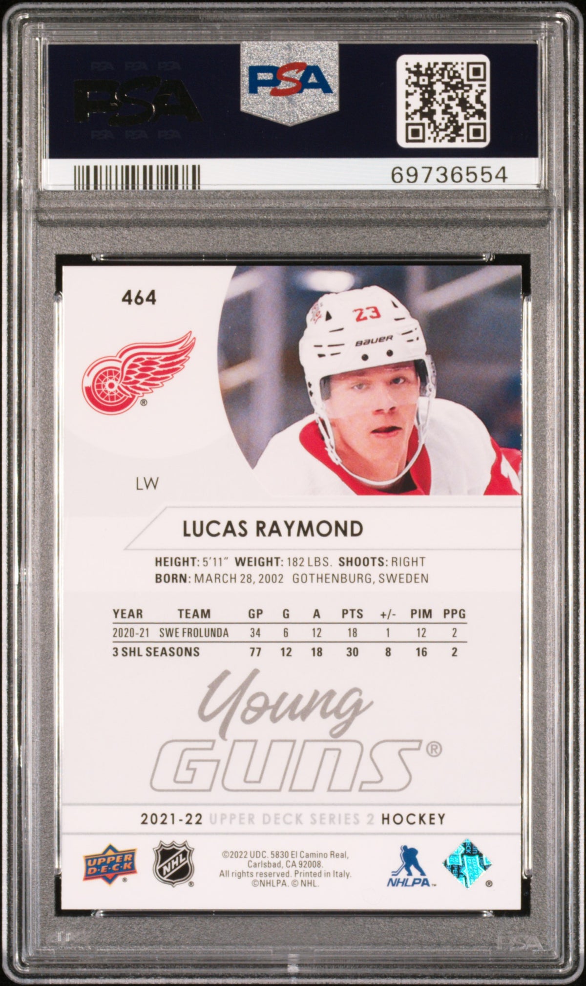 2021-2022 Upper Deck #464 Lucas Raymond PSA 10