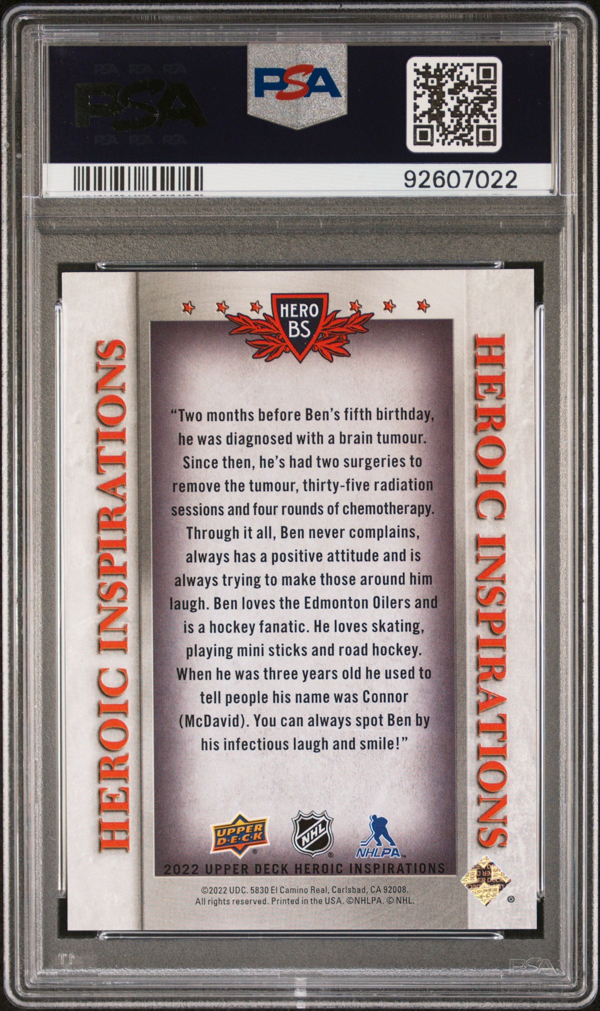2022 Upper Deck Heroic Inspirations #HEROBS Ben Stelter PSA 10
