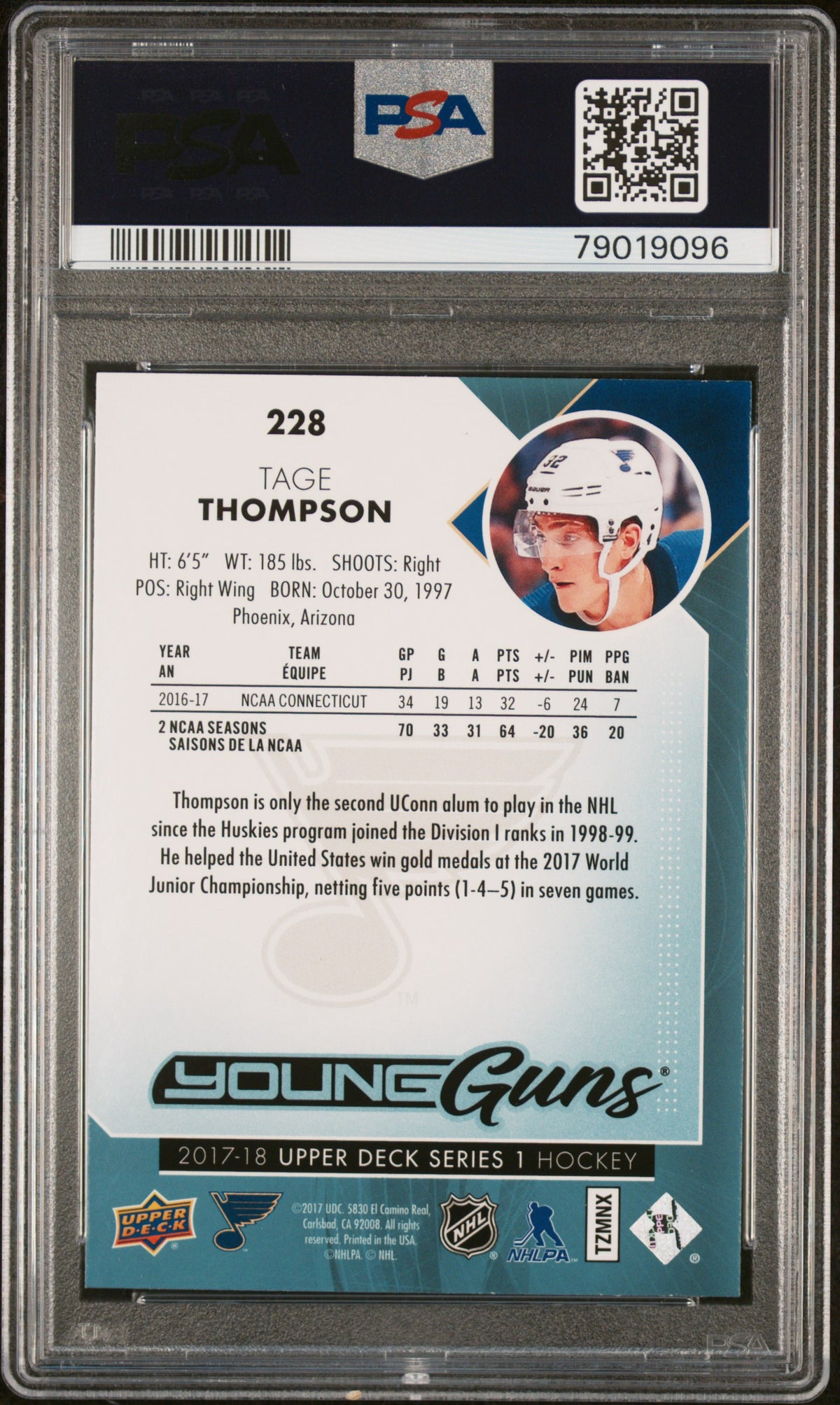2017 Upper Deck #228 Tage Thompson PSA 10