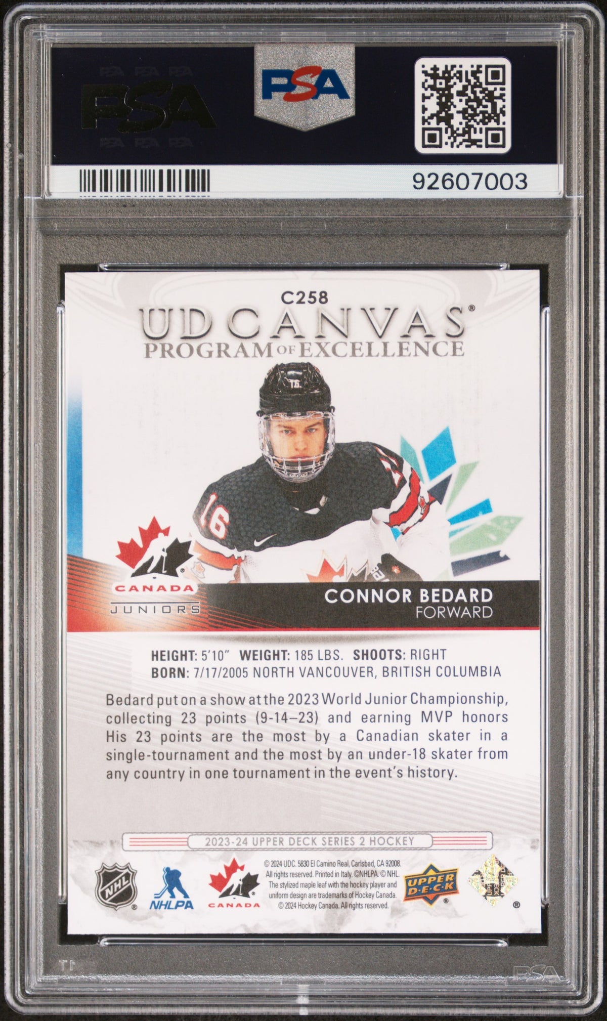 2023 Upper Deck Ud Canvas #C258 Connor Bedard PSA 10