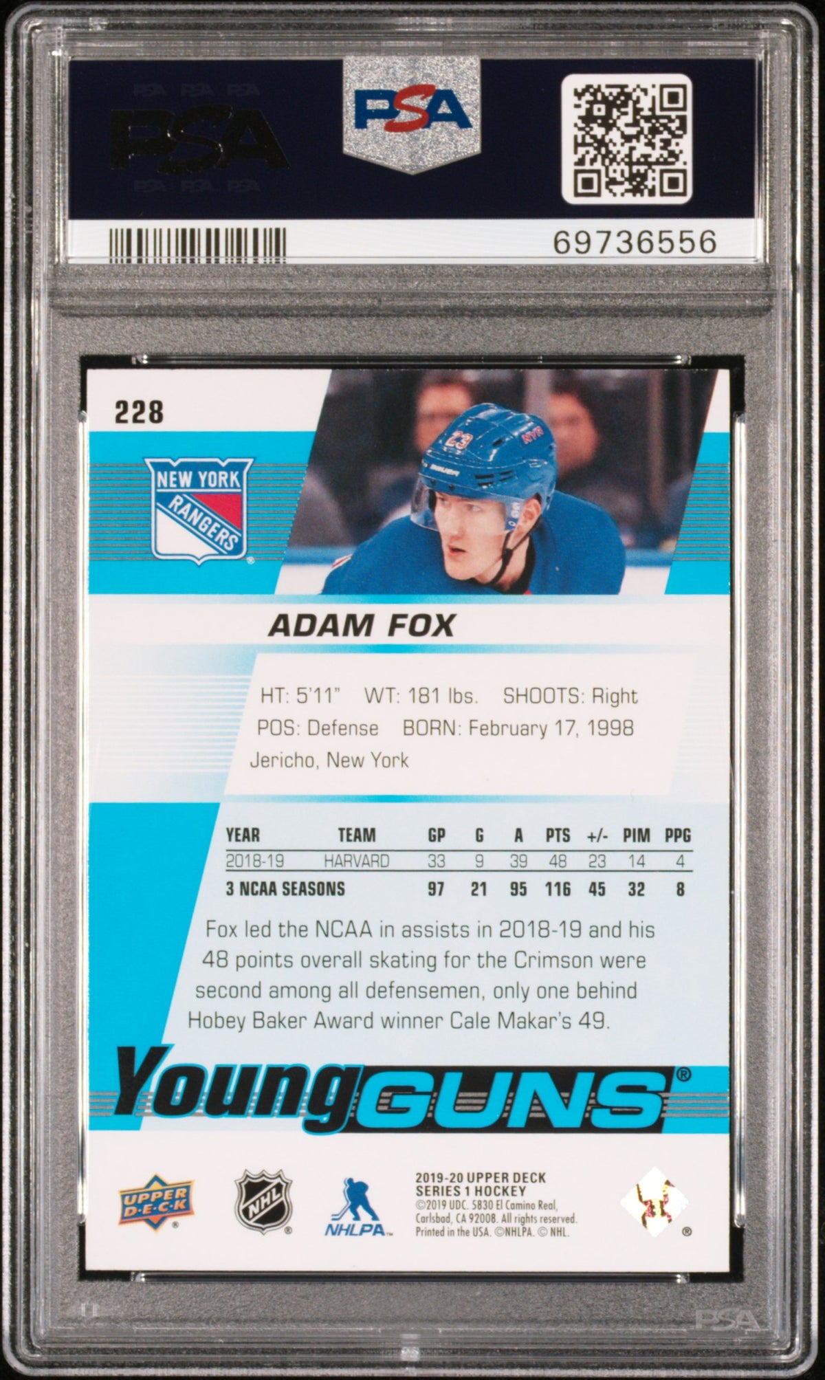 2019 Upper Deck #228 Adam Fox PSA 10