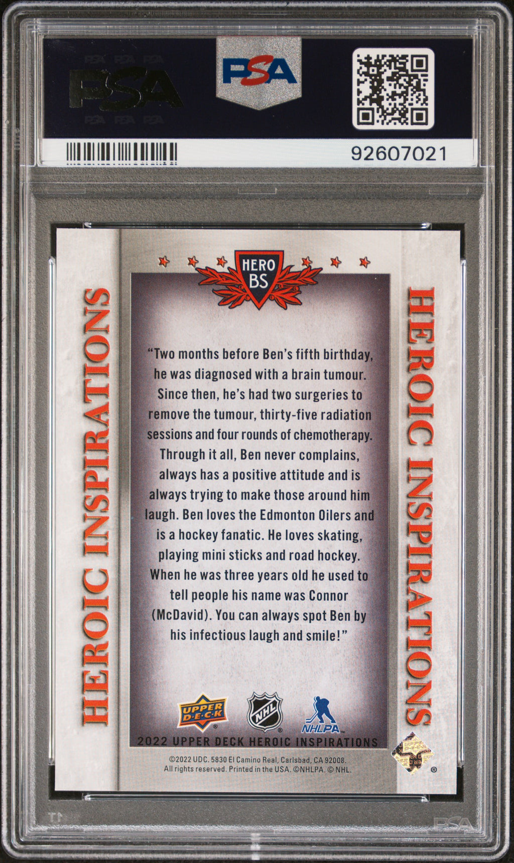 2022 Upper Deck Heroic Inspirations #HEROBS Ben Stelter PSA 10