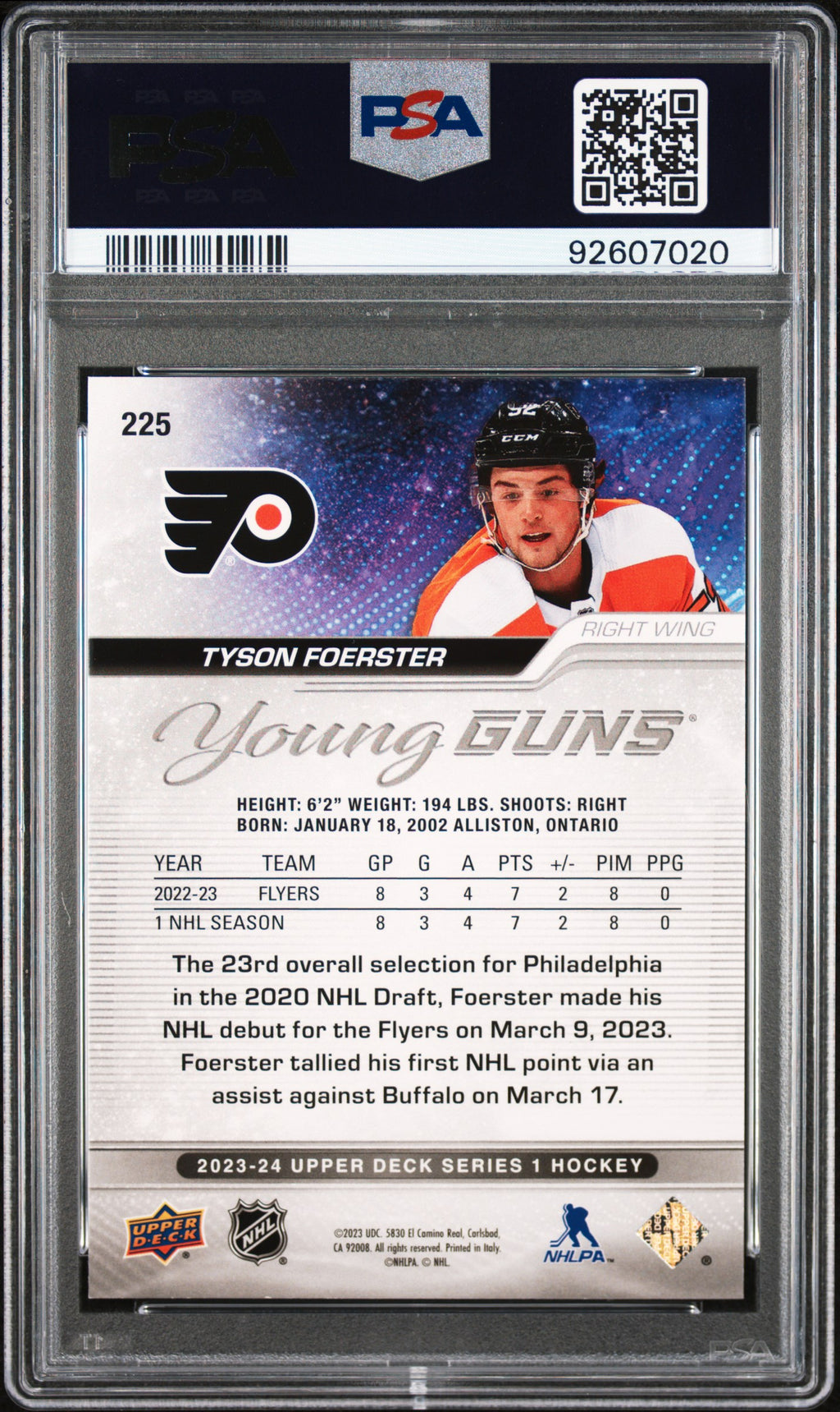 2023 Upper Deck #225 Tyson Foerster Outburst Red PSA 9