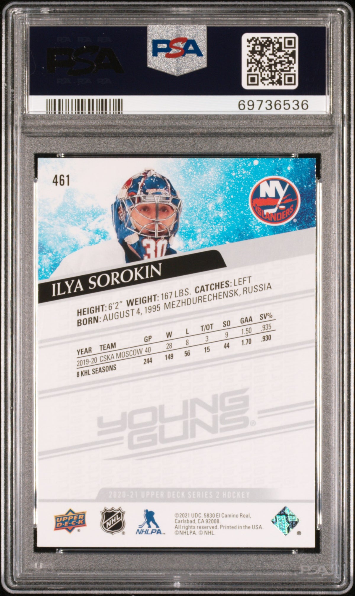 2020 Upper Deck #461 Ilya Sorokin PSA 10