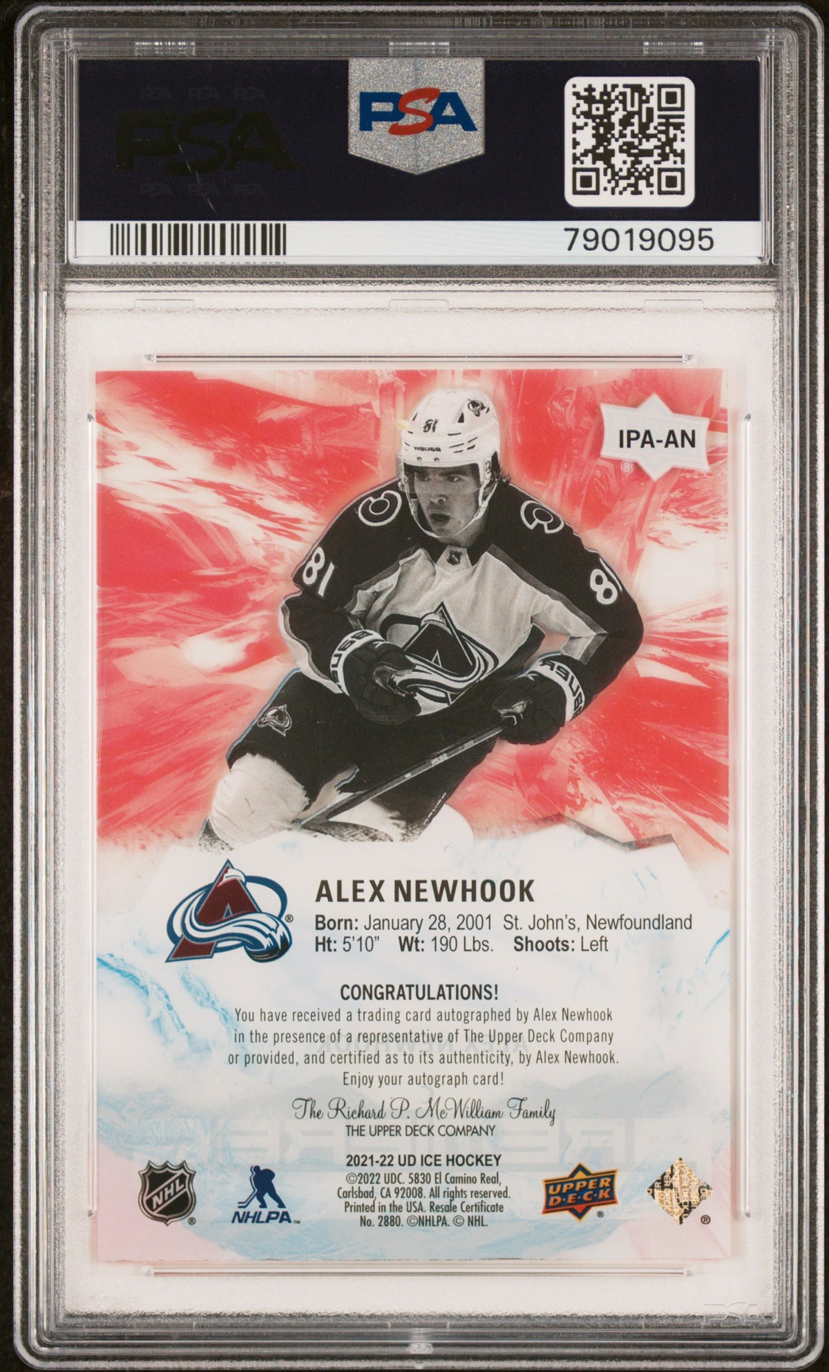 2021 Upper Deck Ice Premieres #IPAAN Alex Newhook Ice Premieres-Auto PSA 9