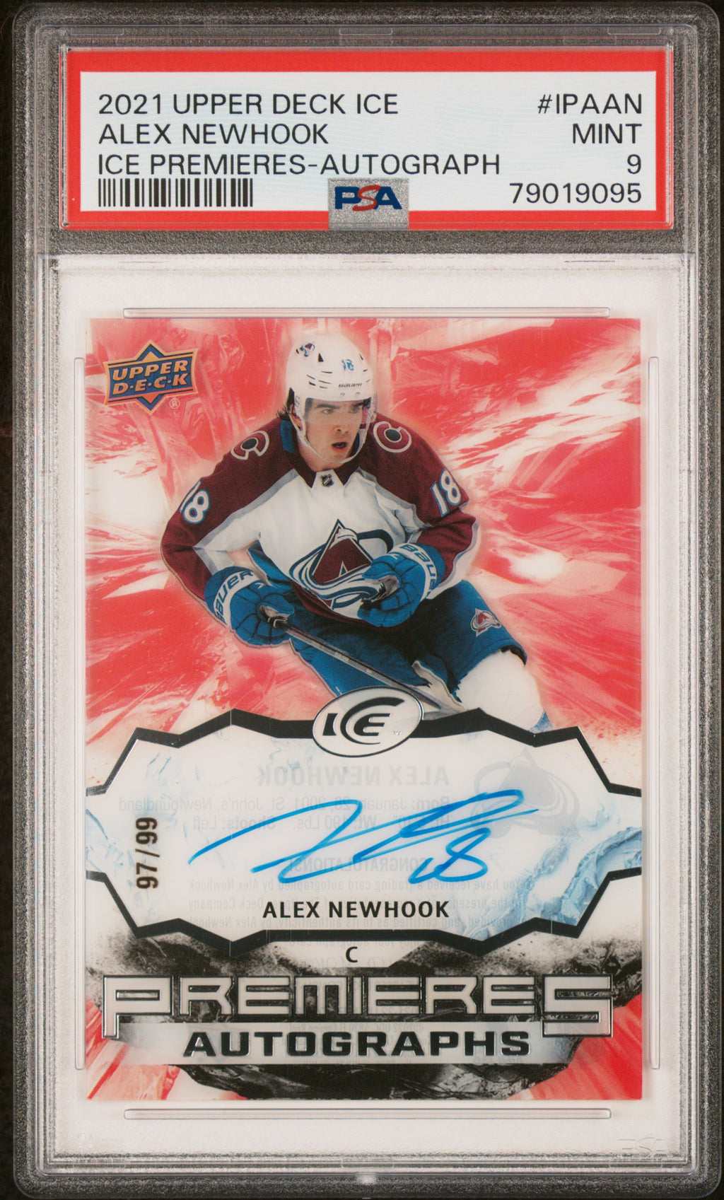 2021 Upper Deck Ice Premieres #IPAAN Alex Newhook Ice Premieres-Auto PSA 9