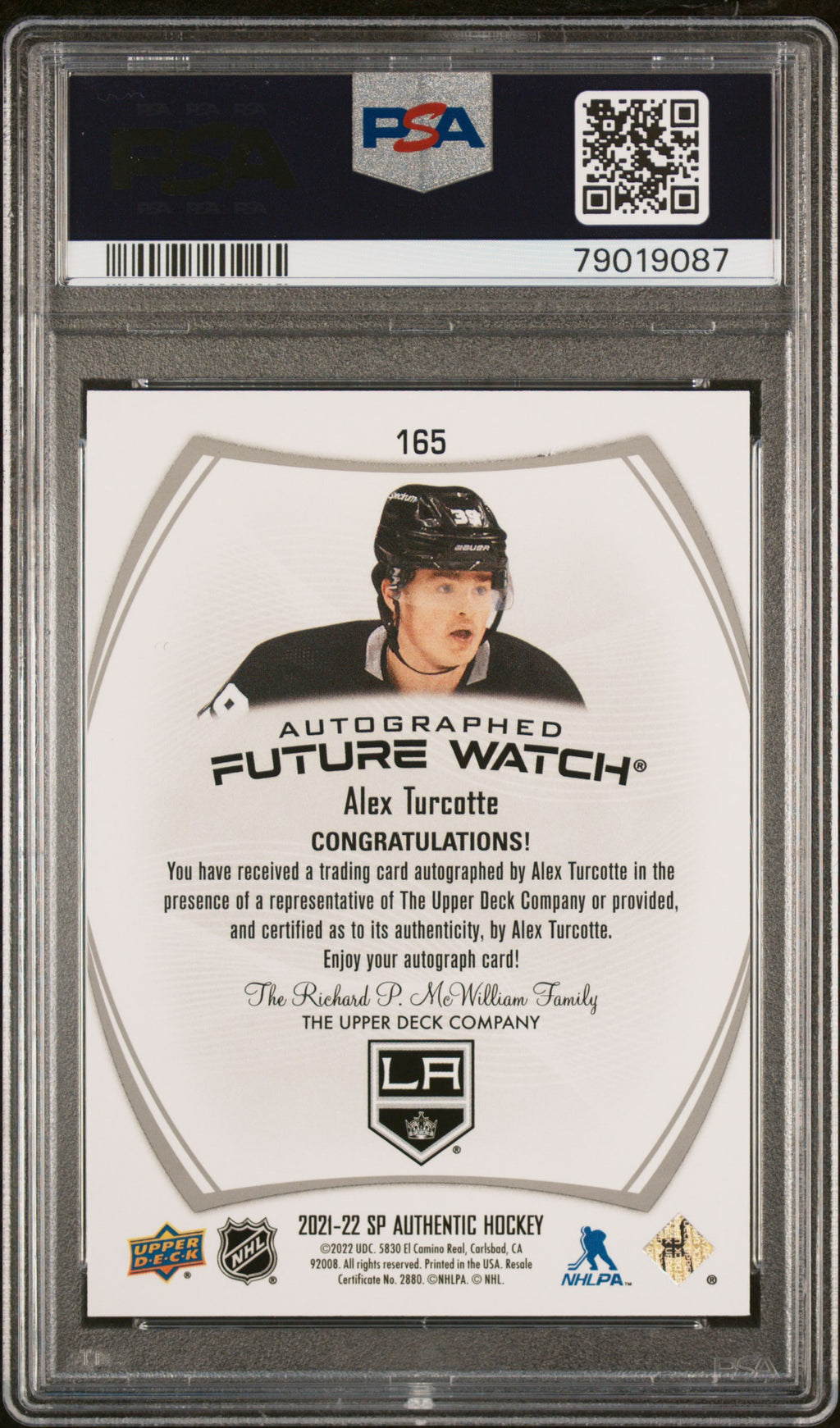2021 Sp Authentic #165 Alex Turcotte Autograph PSA 10