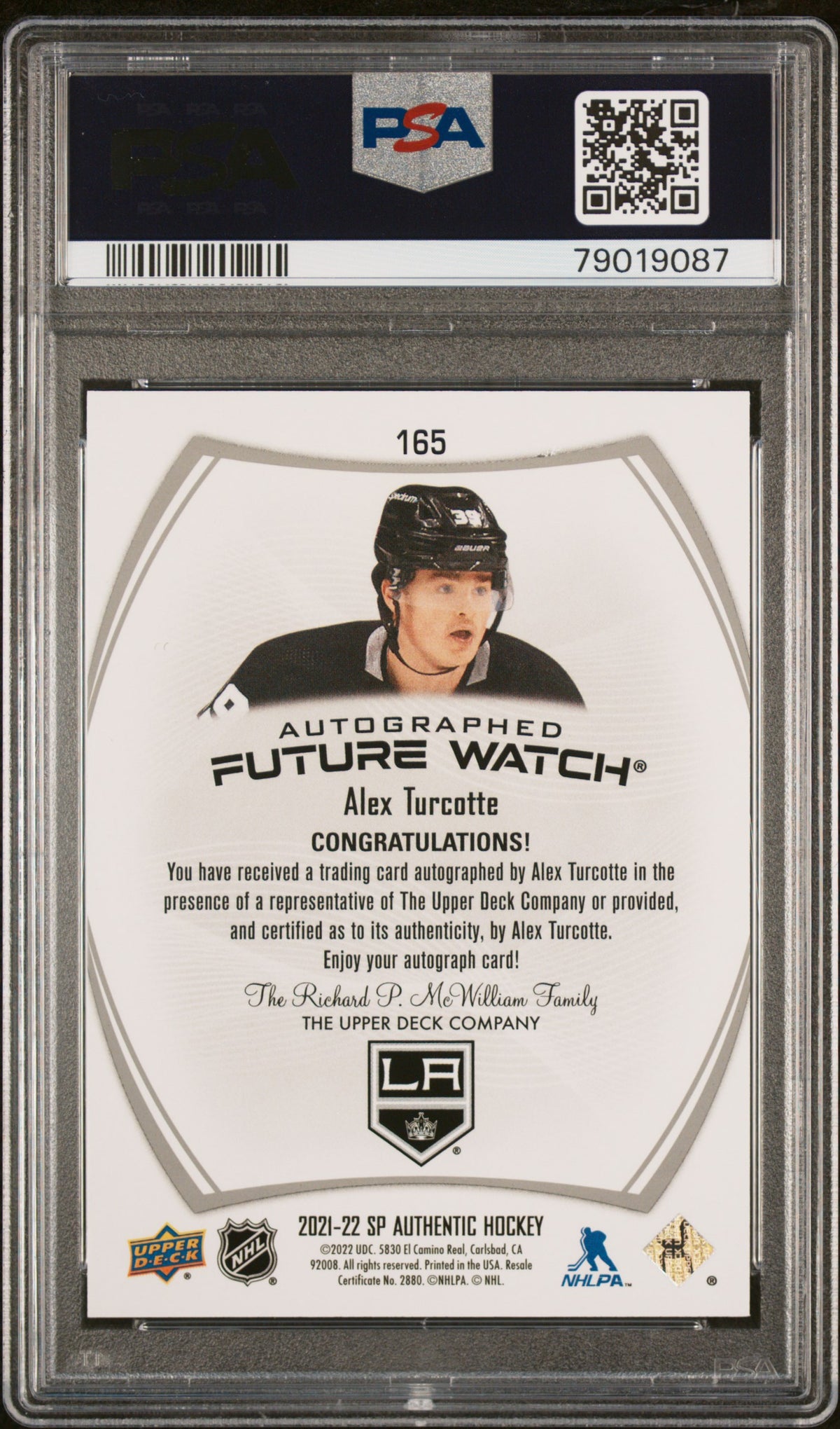 2021 Sp Authentic #165 Alex Turcotte Autograph PSA 10