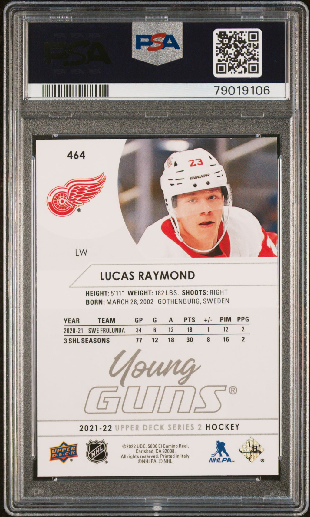2021-2022 Upper Deck #464 Lucas Raymond PSA 9