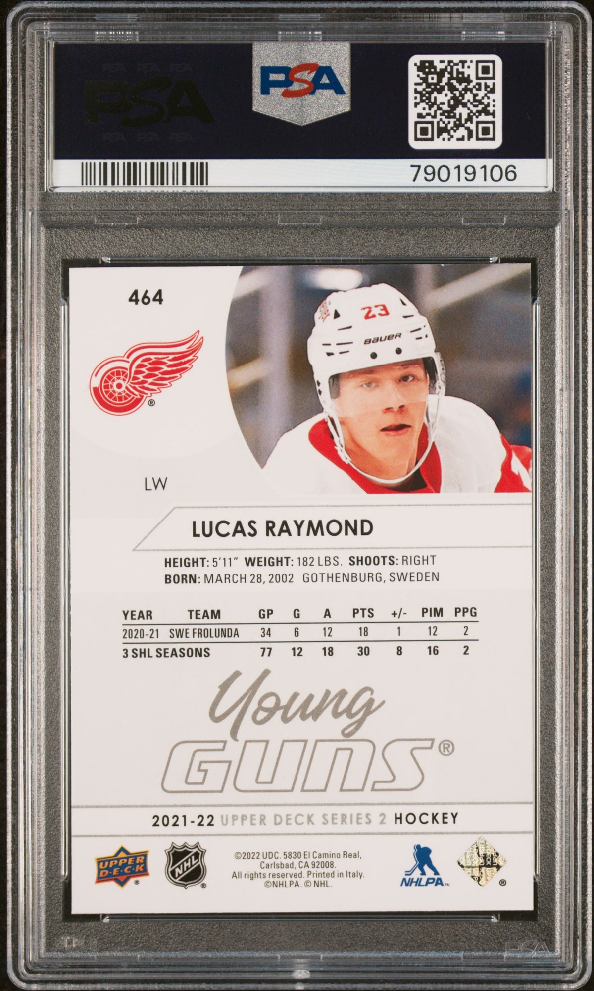 2021-2022 Upper Deck #464 Lucas Raymond PSA 9