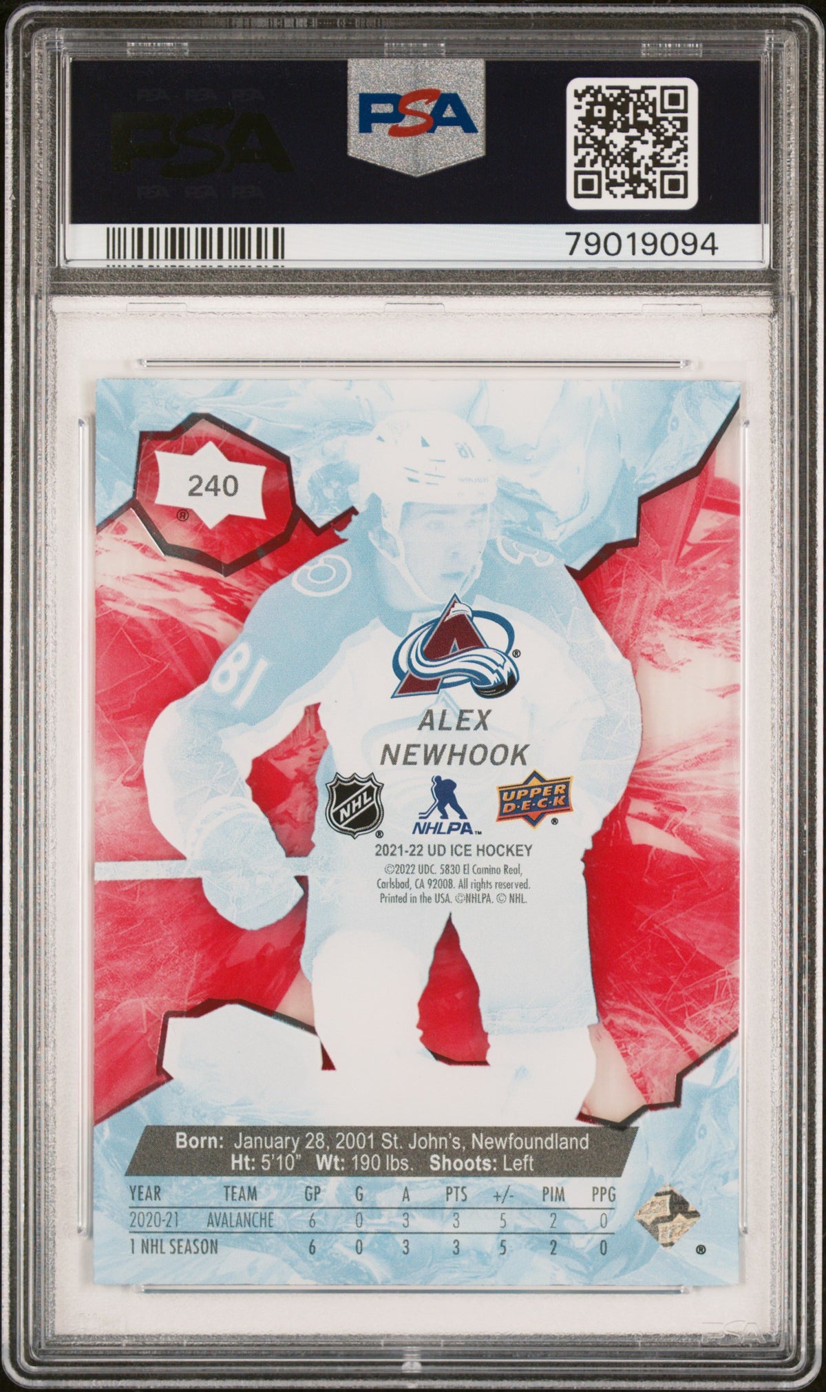2021 Upper Deck Ice #240 Alex Newhook Red PSA 9