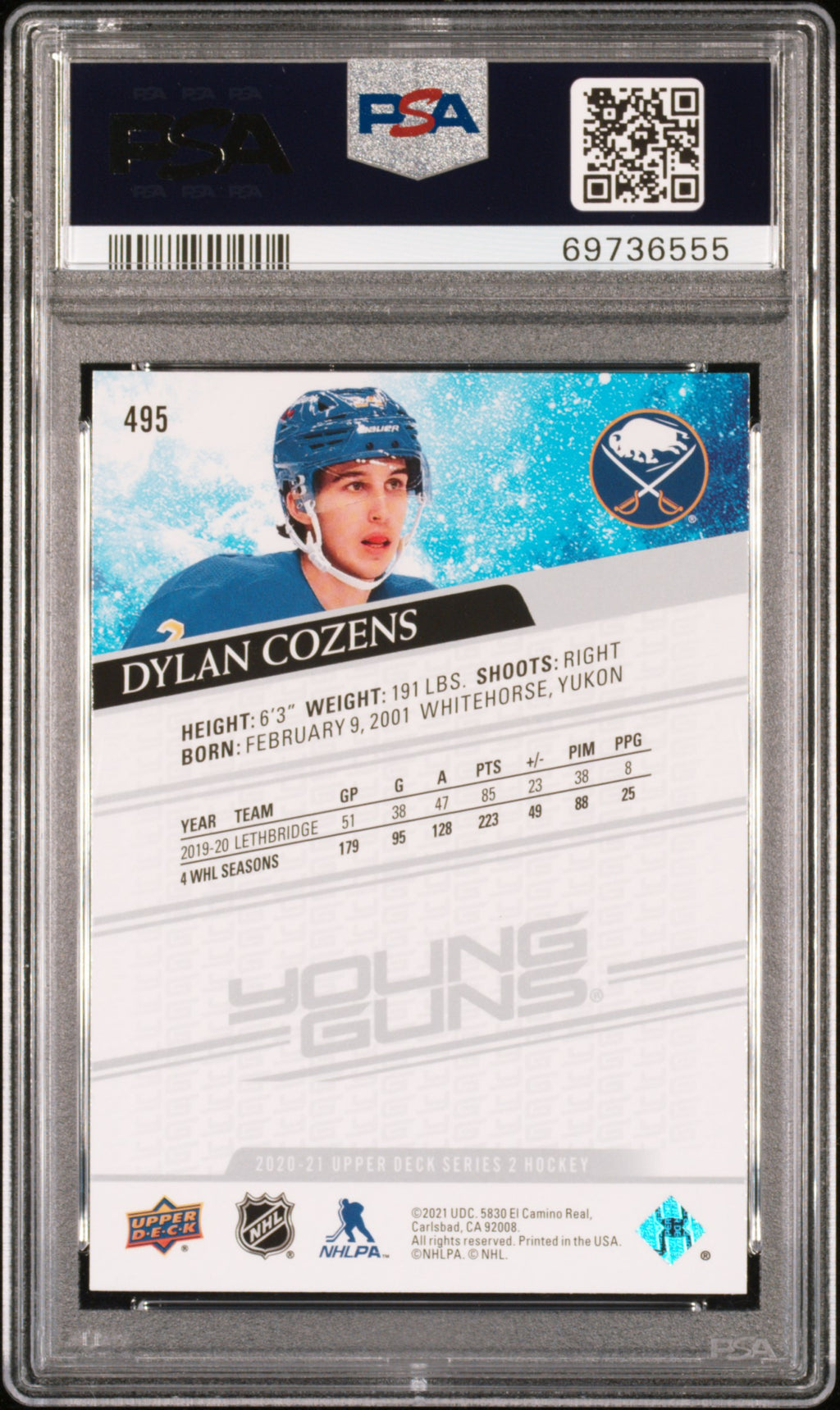 2020 Upper Deck #495 Dylan Cozens PSA 9