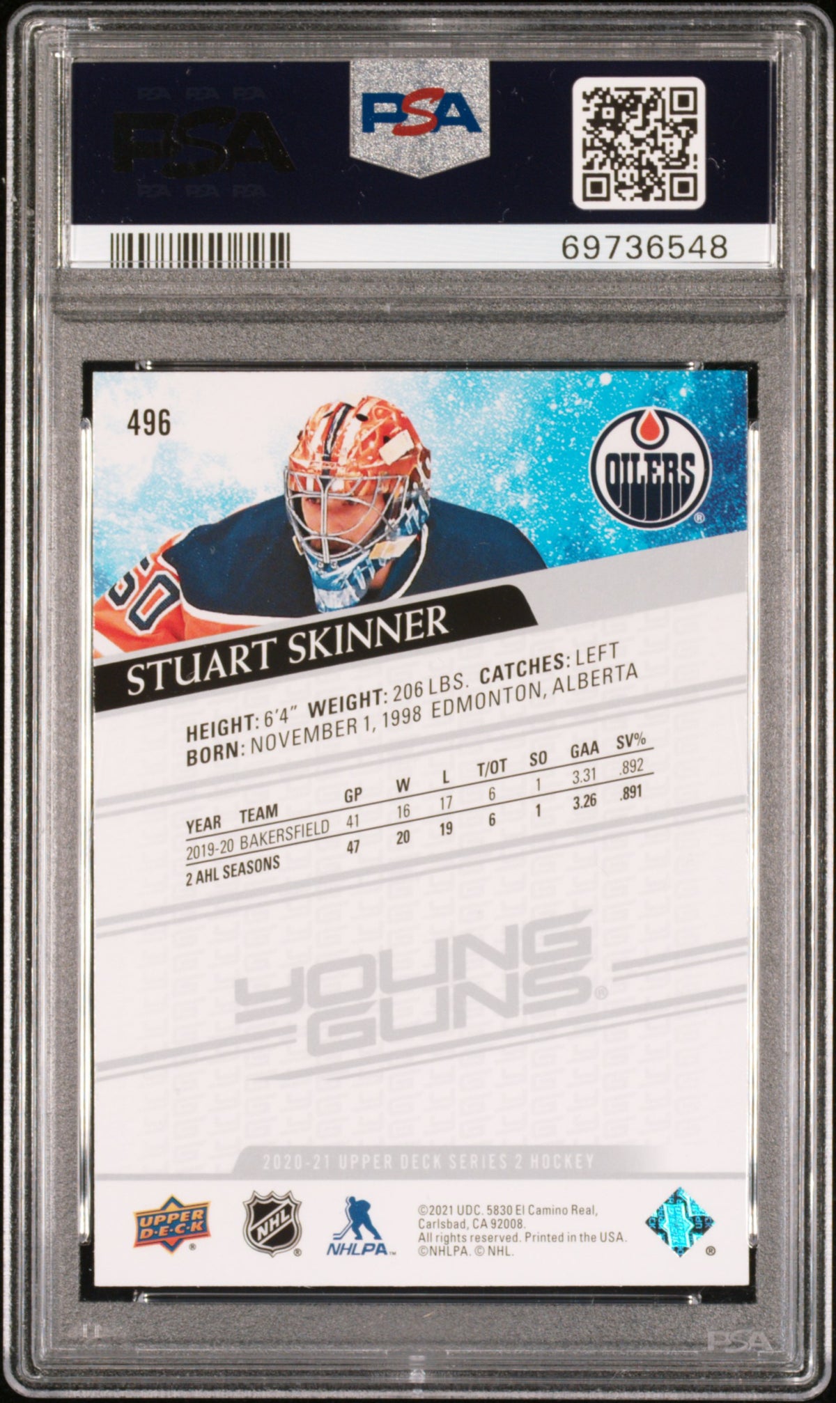 2020 Upper Deck #496 Stuart Skinner PSA 8