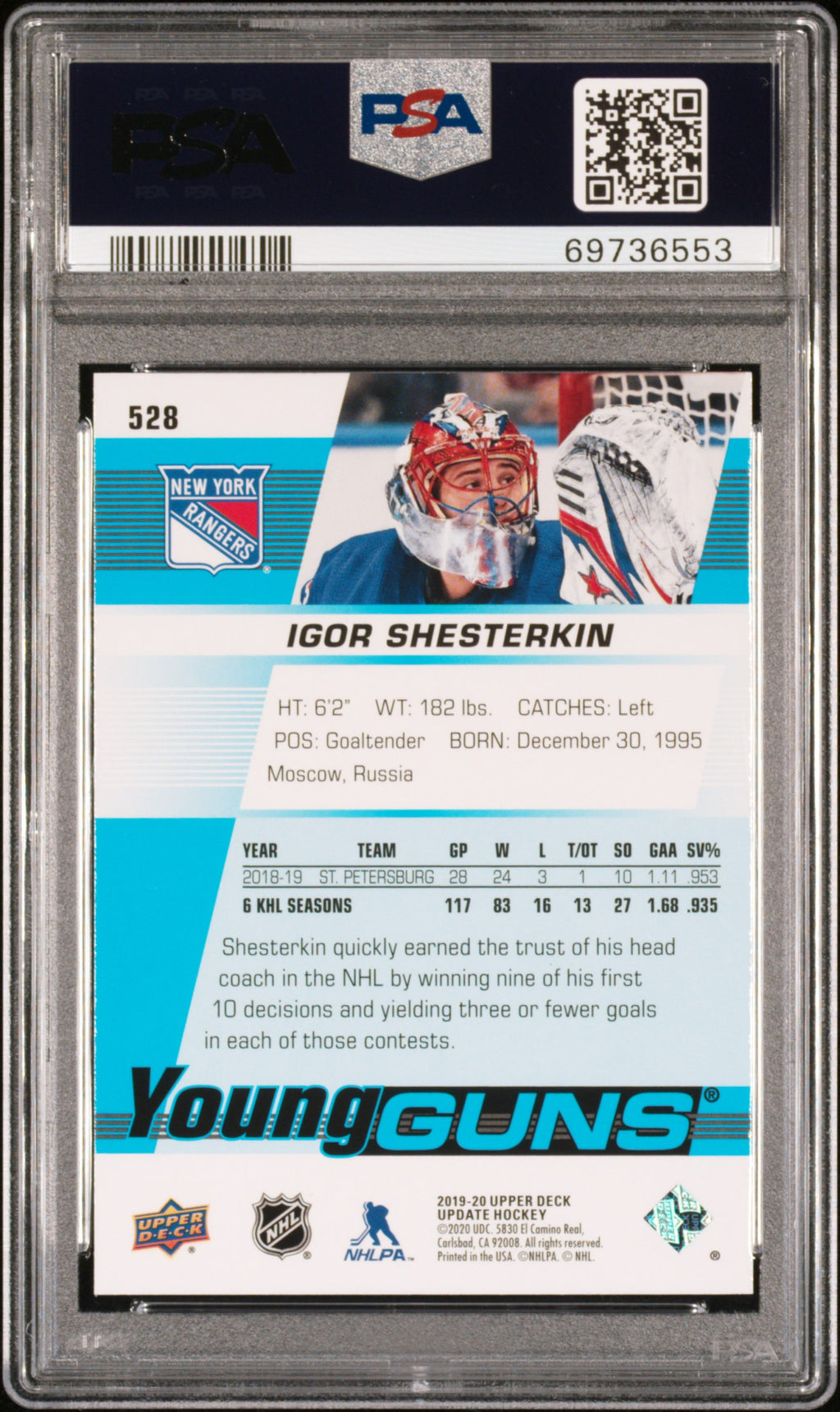 2019 Sp Authentic Upper Deck Update #528 Igor Shesterkin Young Guns PSA 10