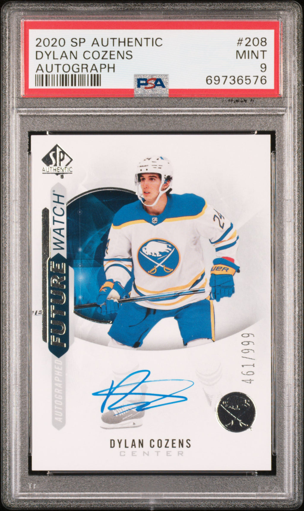 2020 Sp Authentic #208 Dylan Cozens Autograph PSA 9