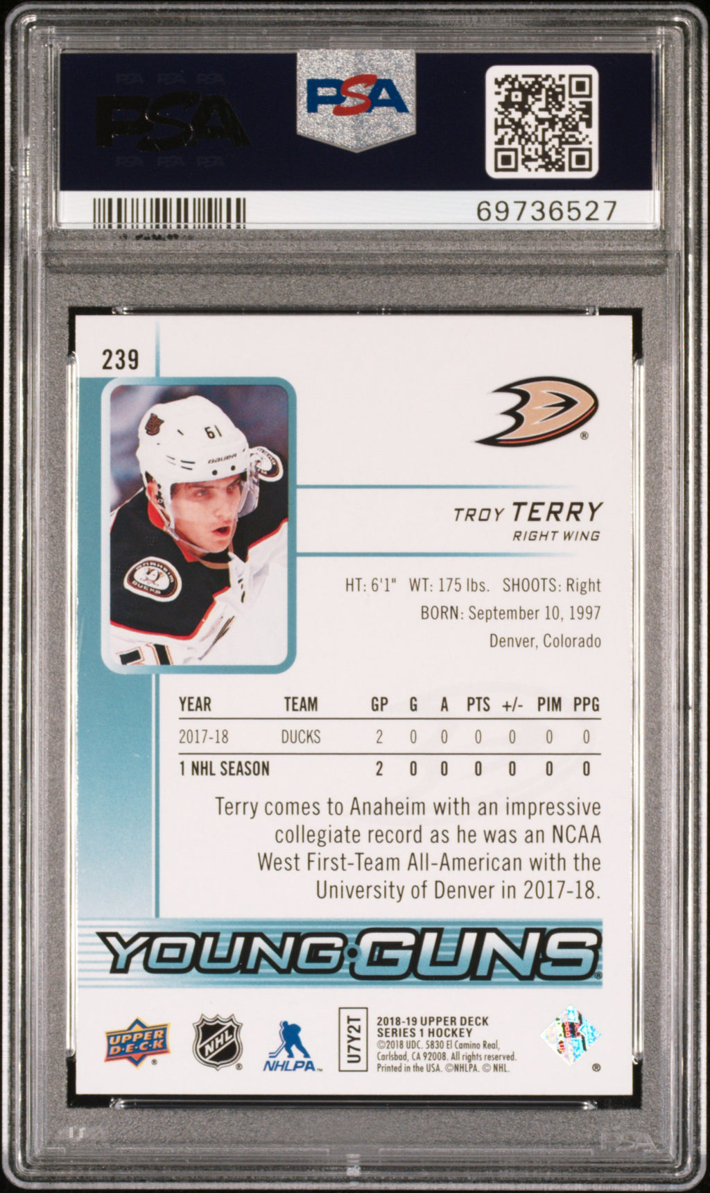 2018 Upper Deck #239 Troy Terry PSA 10