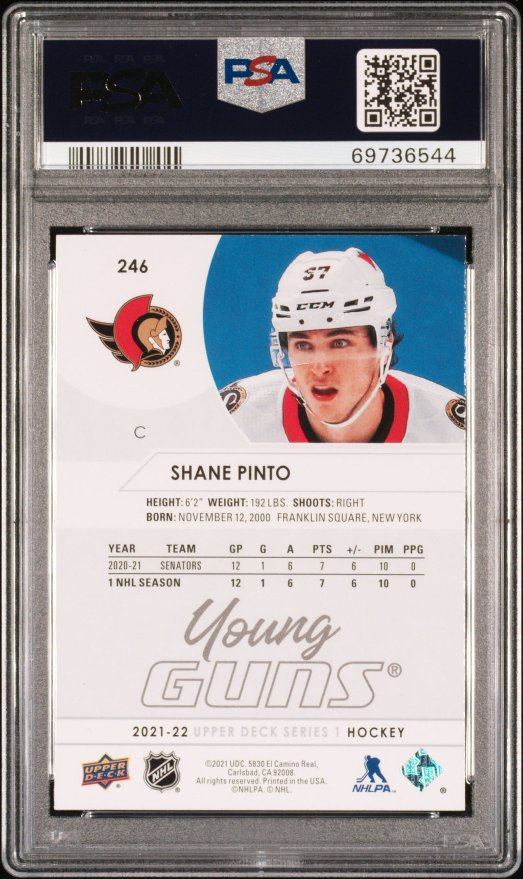 2021-2022 Upper Deck #246 Shane Pinto PSA 10