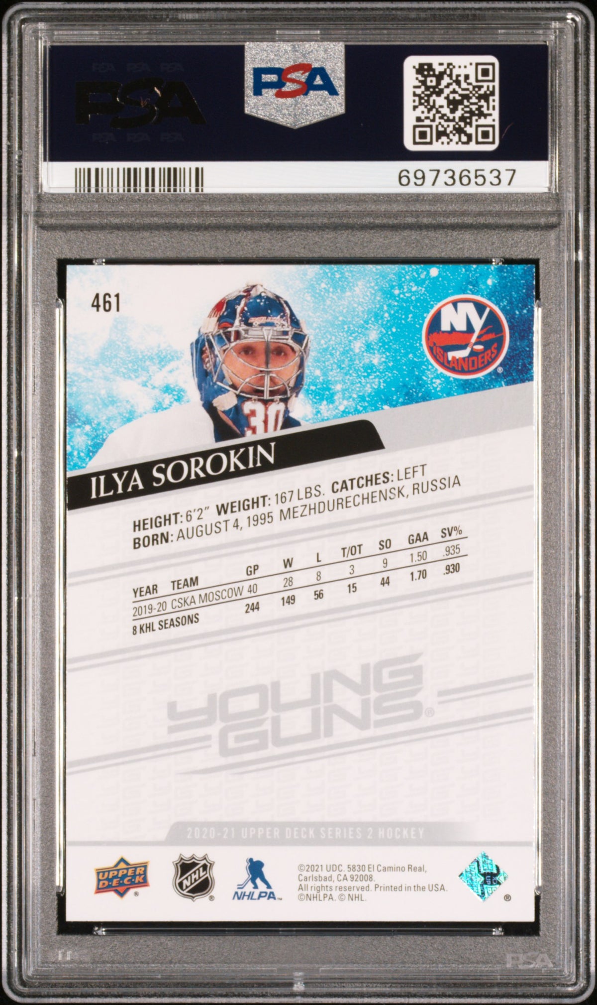 2020 Upper Deck #461 Ilya Sorokin PSA 10