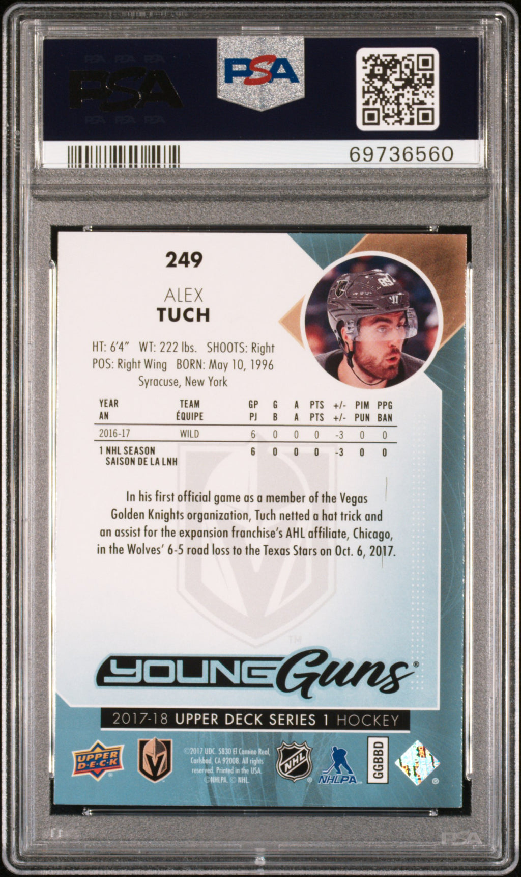 2017 Upper Deck #249 Alex Tuch PSA 10