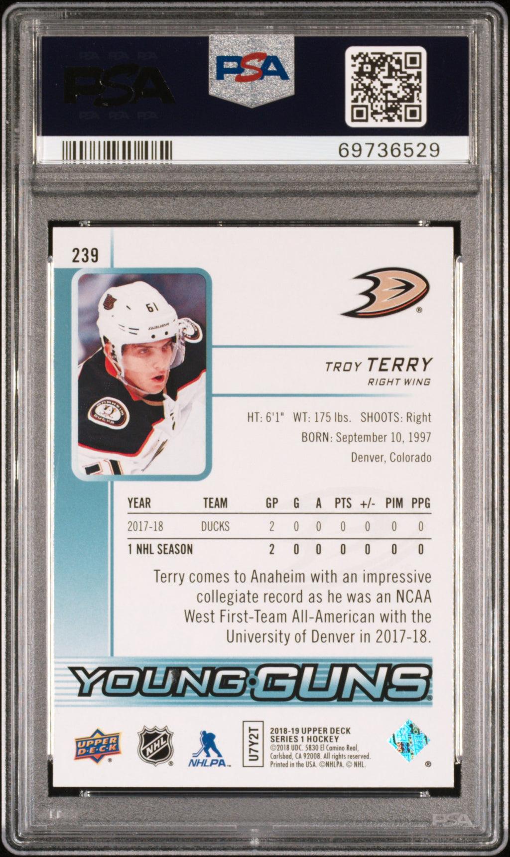 2018 Upper Deck #239 Troy Terry PSA 10