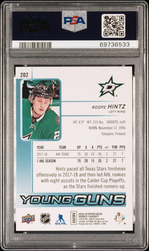 2018 Upper Deck #202 Roope Hintz PSA 10