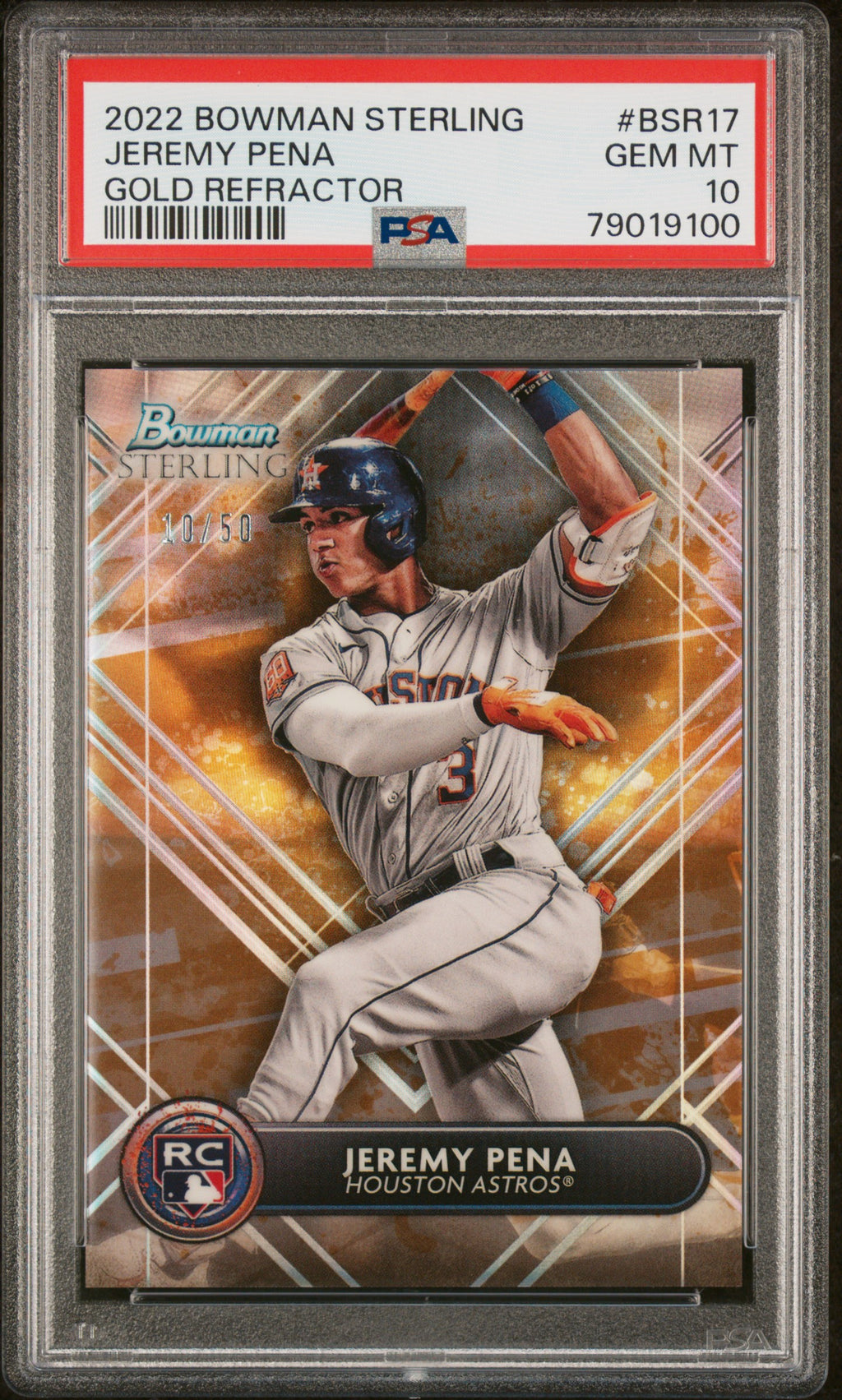 2022 Bowman Sterling #BSR17 Jeremy Pena Gold Refractor PSA 10