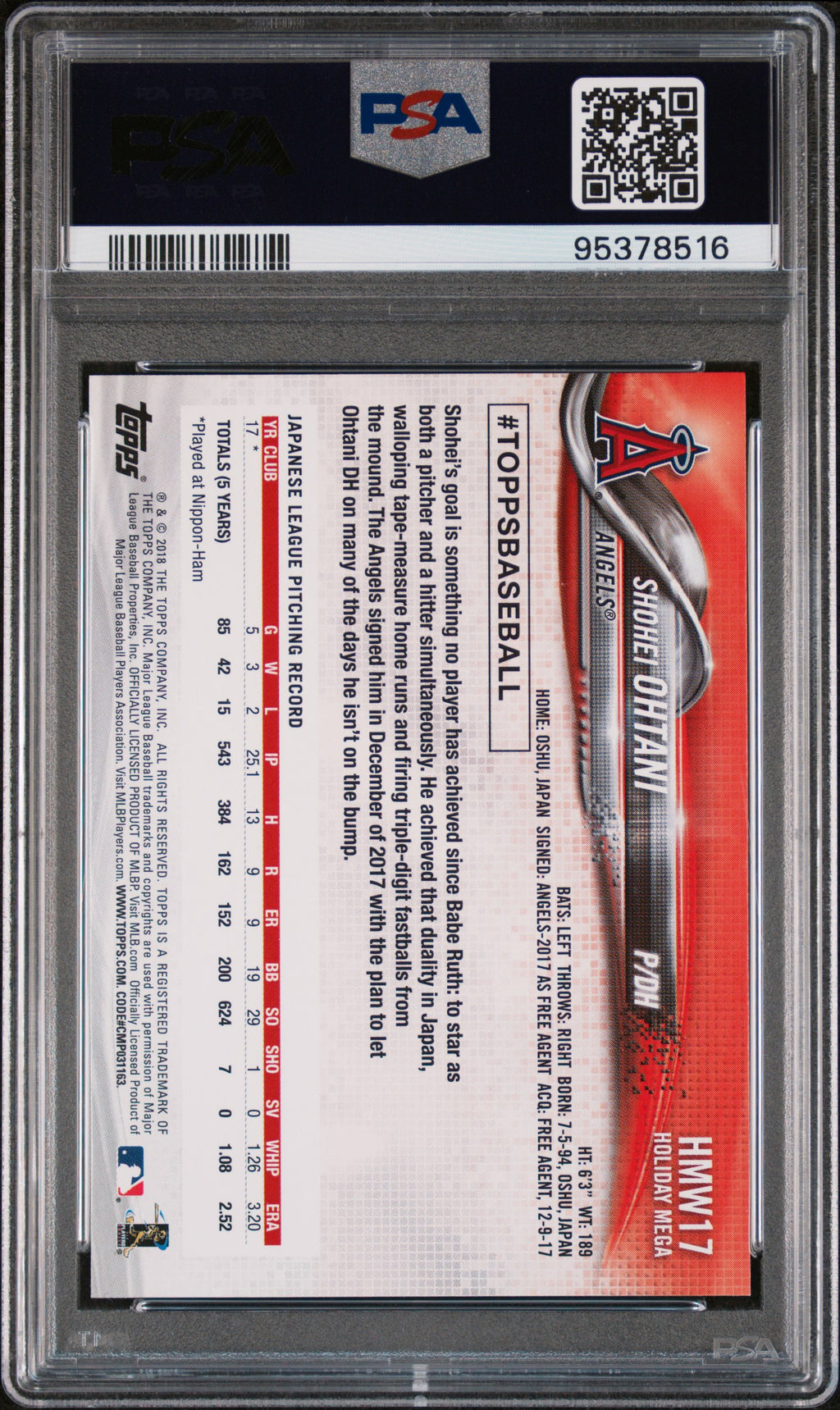 2018 Topps Holiday #17 Shohei Ohtani PSA 8