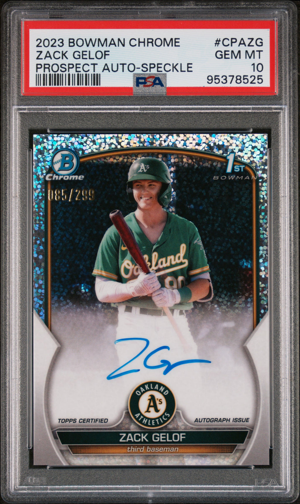 2023 Bowman Chrome Prospect Autographs #CPAZG Zack Gelof Speckle Ref PSA 10