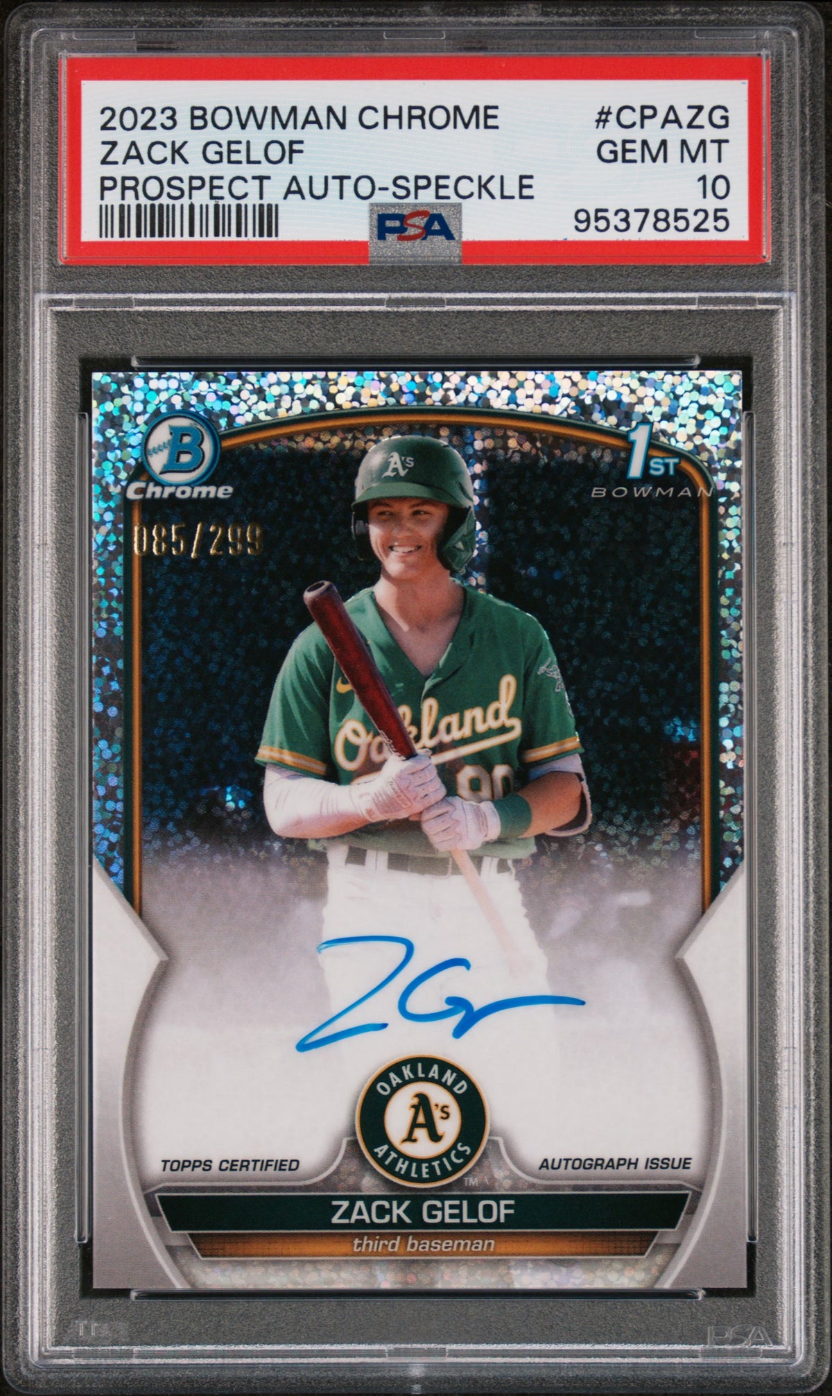 2023 Bowman Chrome Prospect Autographs #CPAZG Zack Gelof Speckle Ref PSA 10
