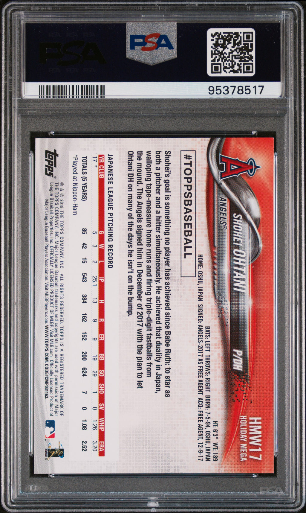 2018 Topps Holiday #17 Shohei Ohtani PSA 9