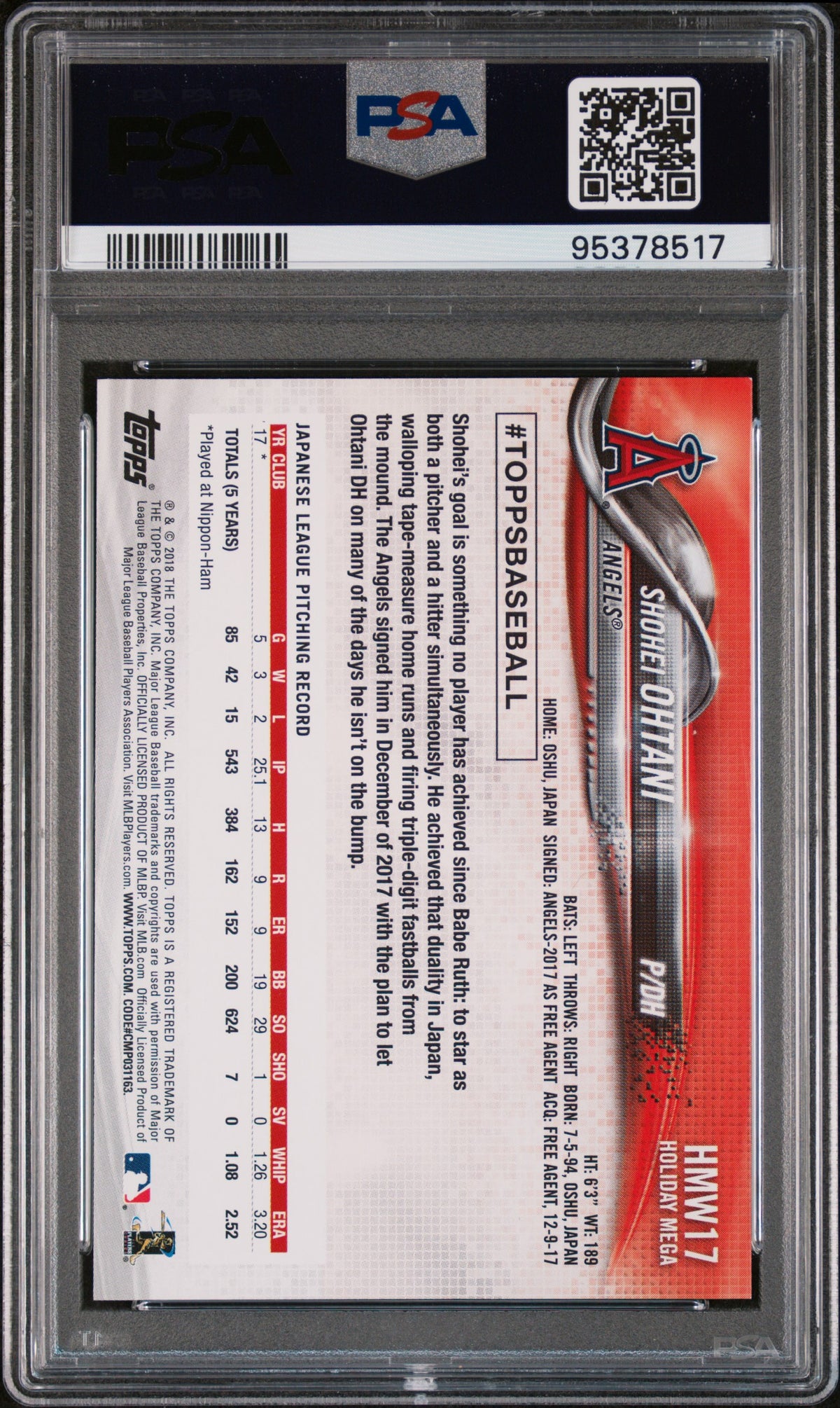 2018 Topps Holiday #17 Shohei Ohtani PSA 9